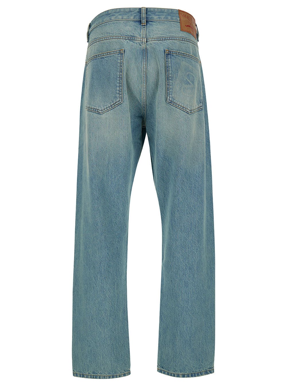 Valentino Men Light Blue Oversized Jeans With Logo Patch In Denim Man
