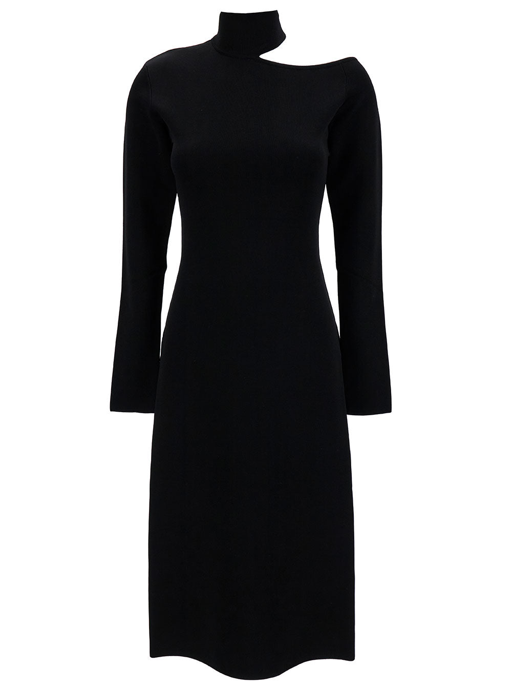 Ferragamo Women Midi Black Dress With Cut-Out And Long Sleeve In Viscose Blend Woman