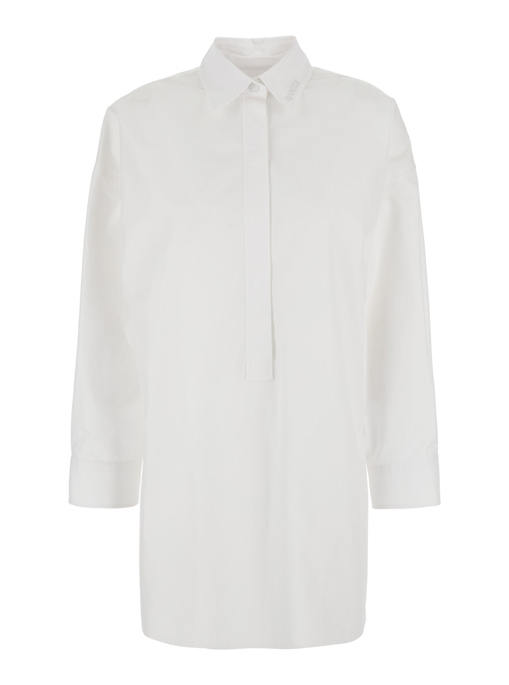 Gucci Women White Shirt With Classic Collar And Logo Lettering On The Collar In Cotton Woman
