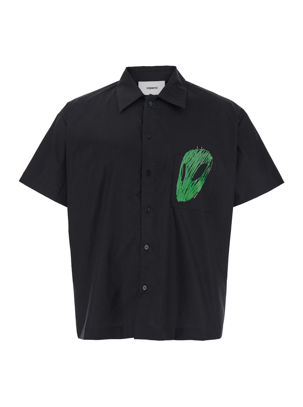 Coperni Men Black Shirt With Classic Collar And Print On The Front In Cotton Man