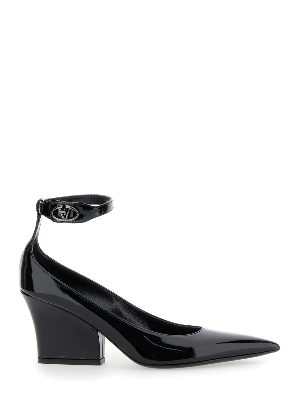 Valentino Garavani Women Black Pointed-Toe Pumps With Strap And High Heel With Vlogo Detail In Leather Woman