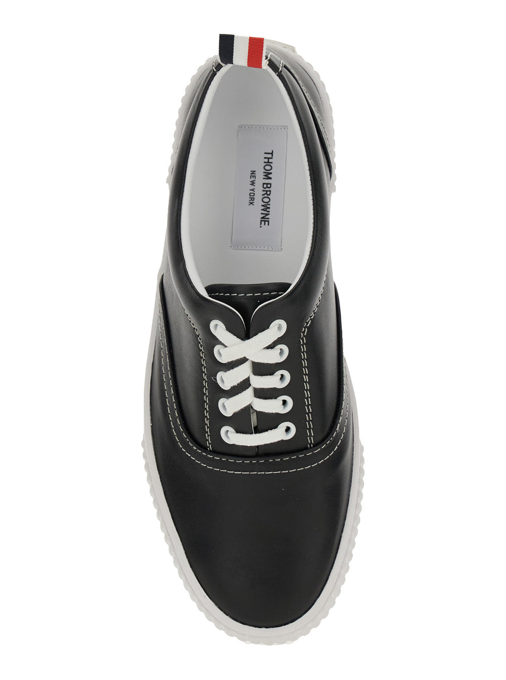 Thom Browne Men 'Heritage' Black Sneakers With Logo Tab On Heel In Leather Man