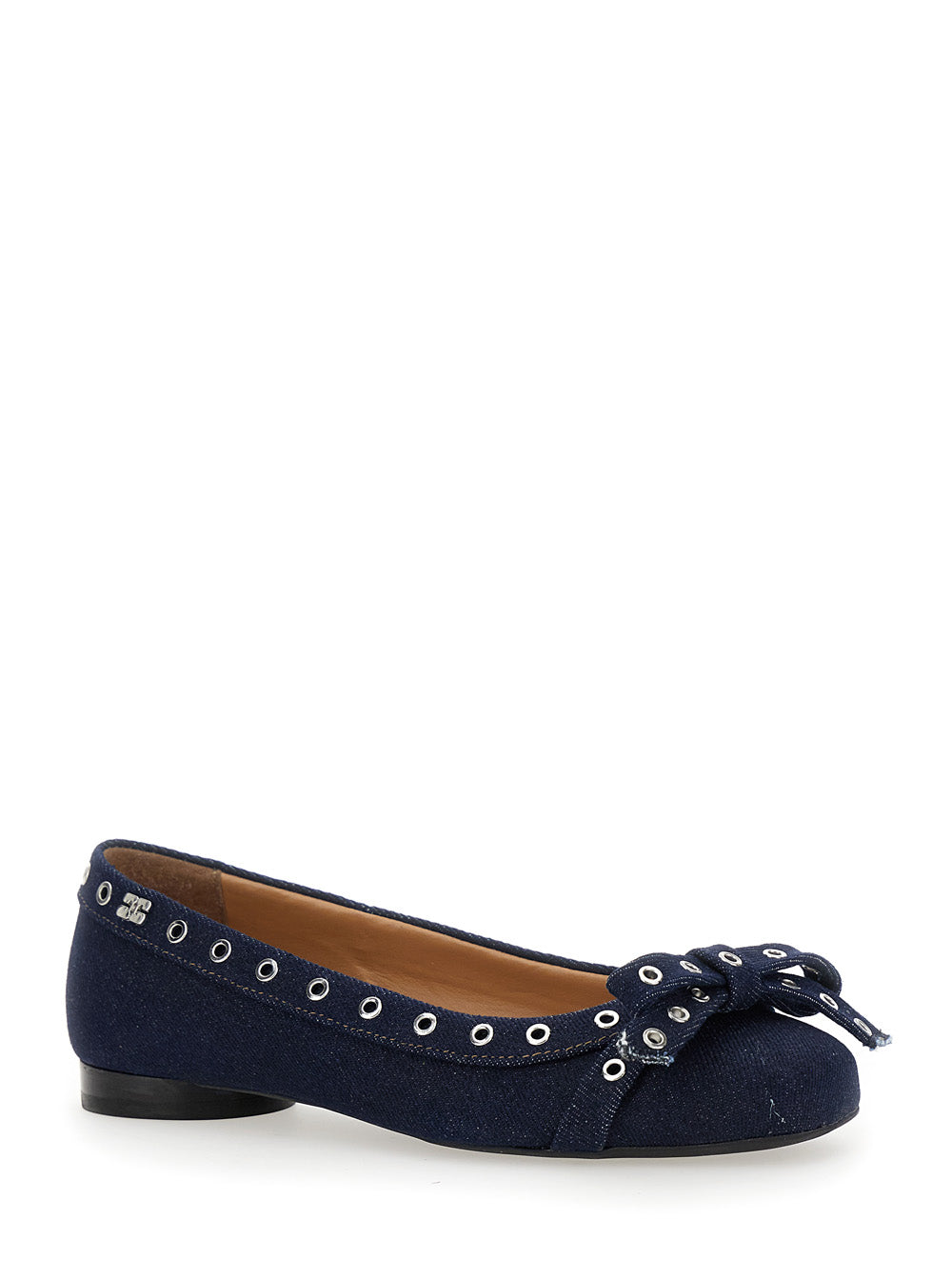 Ganni Women Blue Ballet Flats With Eyelet Details In Cotton Woman