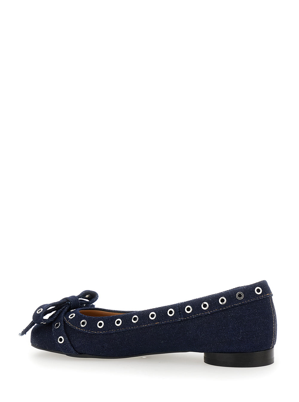 Ganni Women Blue Ballet Flats With Eyelet Details In Cotton Woman