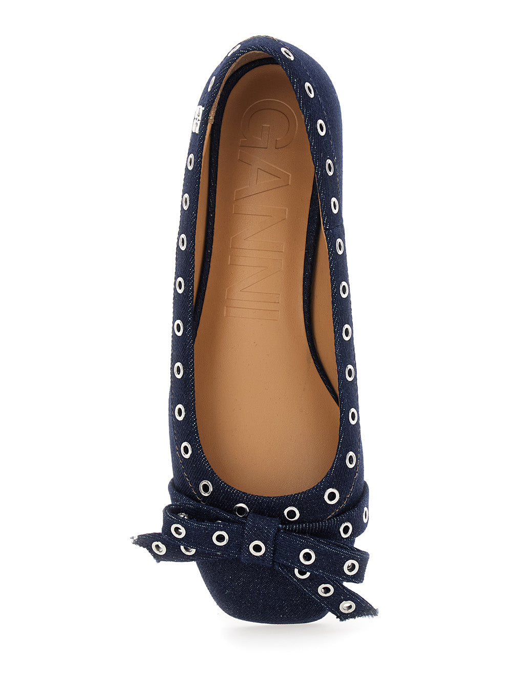 Ganni Women Blue Ballet Flats With Eyelet Details In Cotton Woman