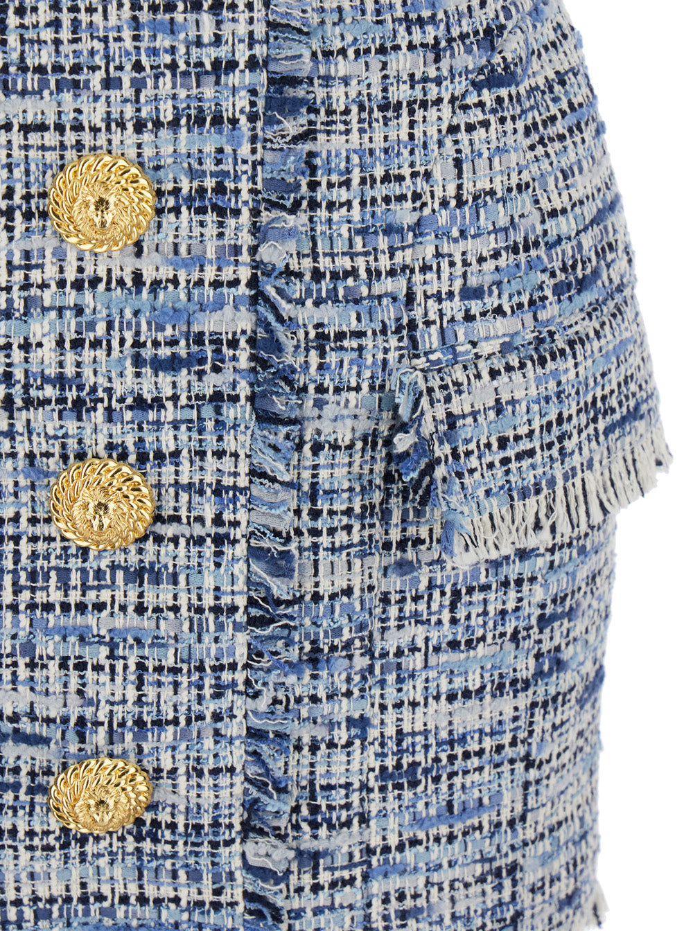 Balmain Women Blue Dress With Frayed Details In Tweed Woman