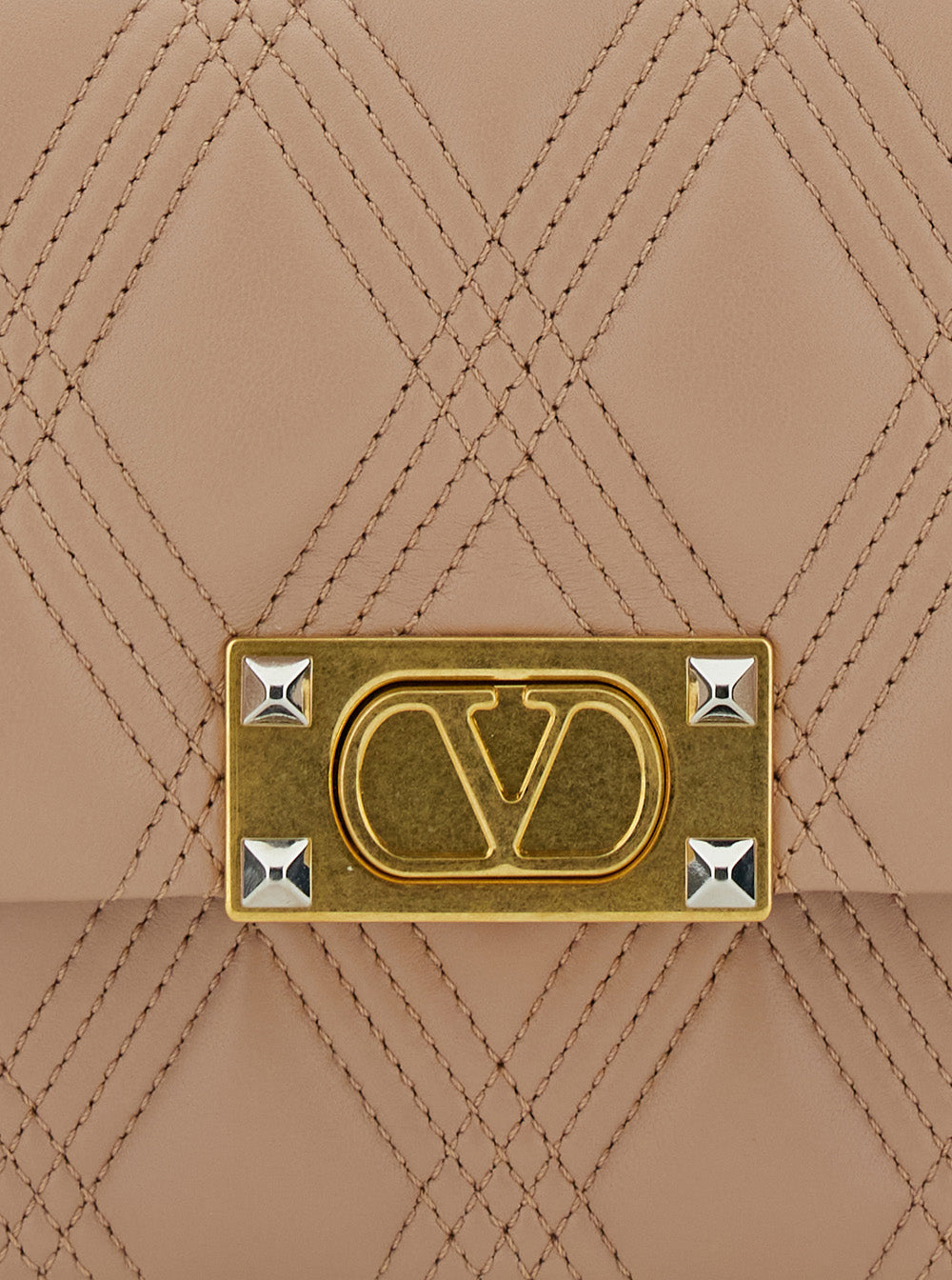 Valentino Garavani Women 'Quiltie 67' Pink Shoulder Bag With Vlogo Metallic Plate On The Front In Quilted Leather Woman