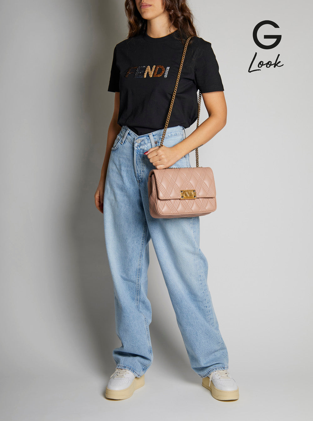 Valentino Garavani Women 'Quiltie 67' Pink Shoulder Bag With Vlogo Metallic Plate On The Front In Quilted Leather Woman