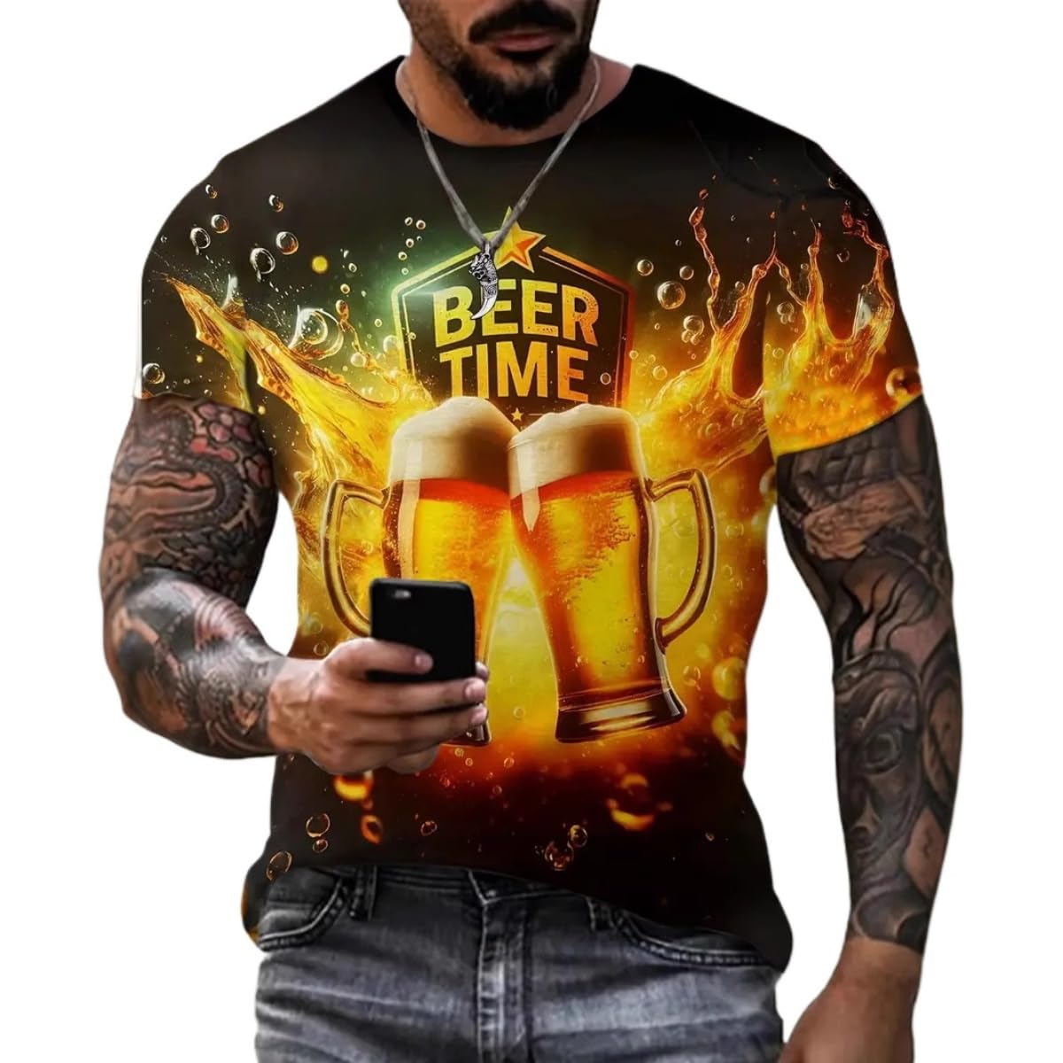 2025 Summer Men's 3D Beer Printing Trend Comfortable Short-Sleeved T-Shirt