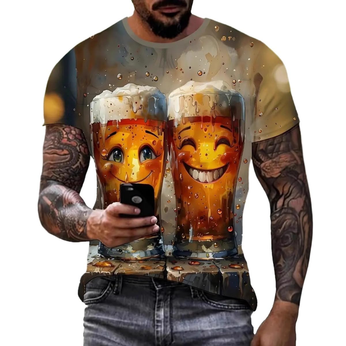 2025 Summer Men's 3D Beer Printing Trend Comfortable Short-Sleeved T-Shirt
