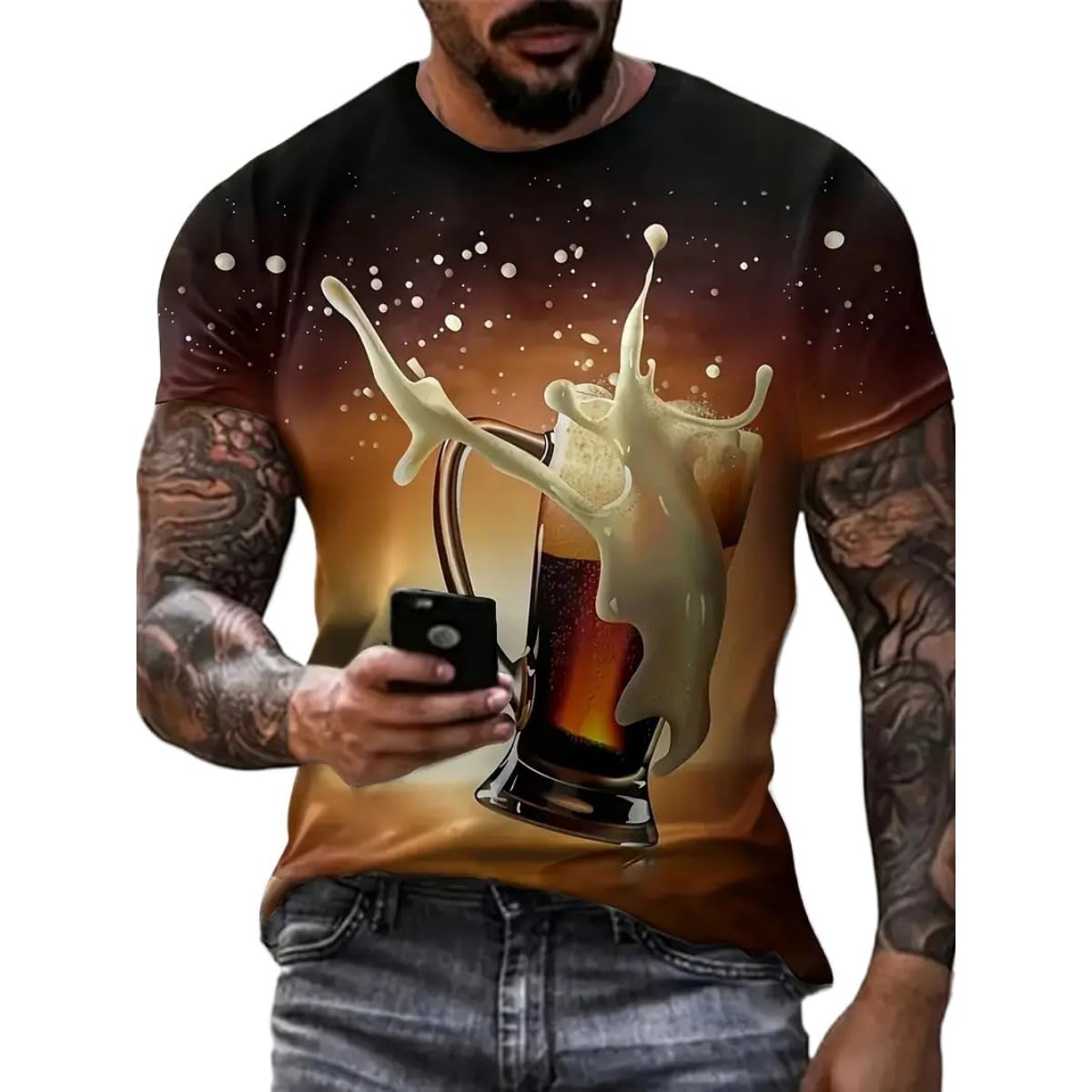 2025 Summer Men's 3D Beer Printing Trend Comfortable Short-Sleeved T-Shirt