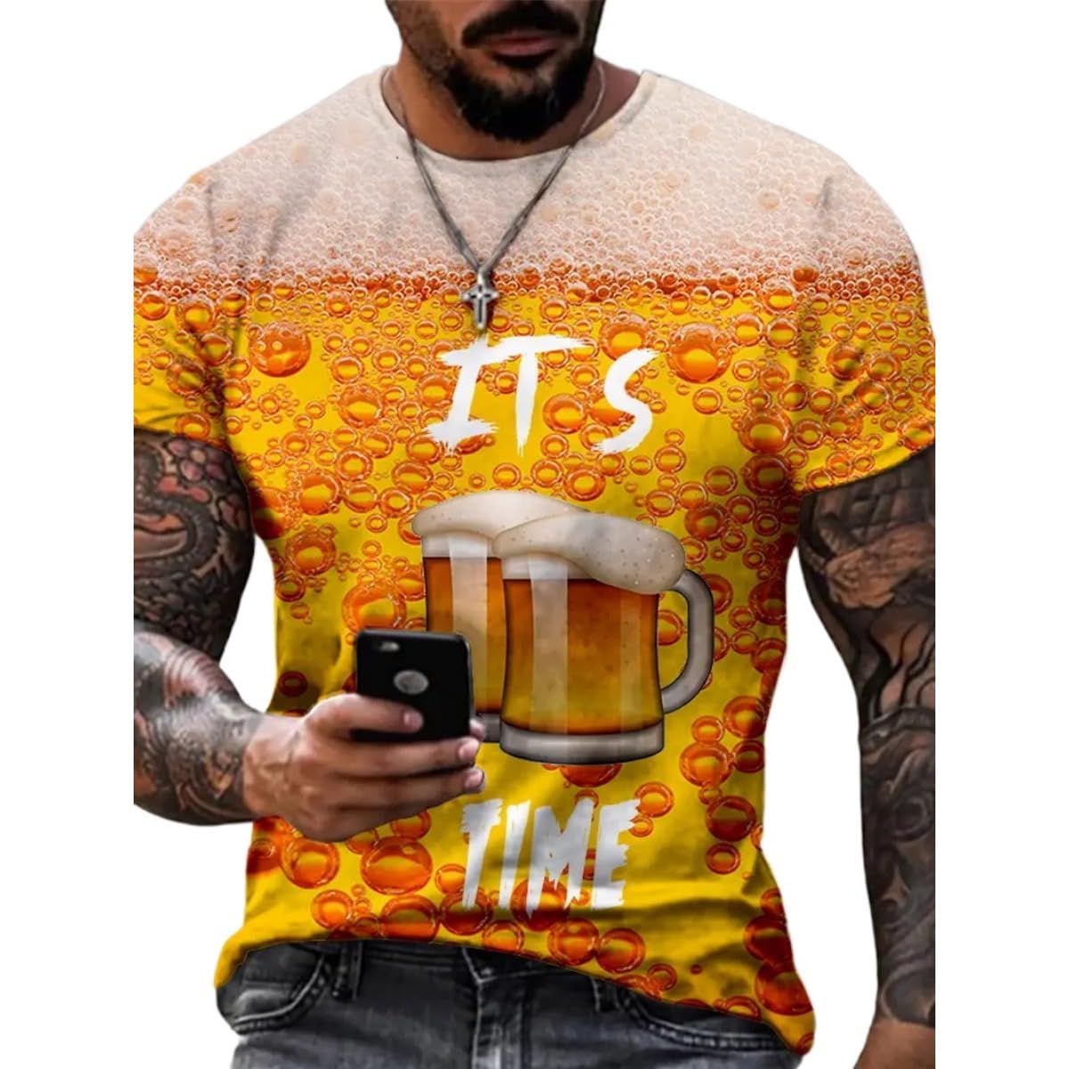 2025 Summer Men's 3D Beer Printing Trend Comfortable Short-Sleeved T-Shirt