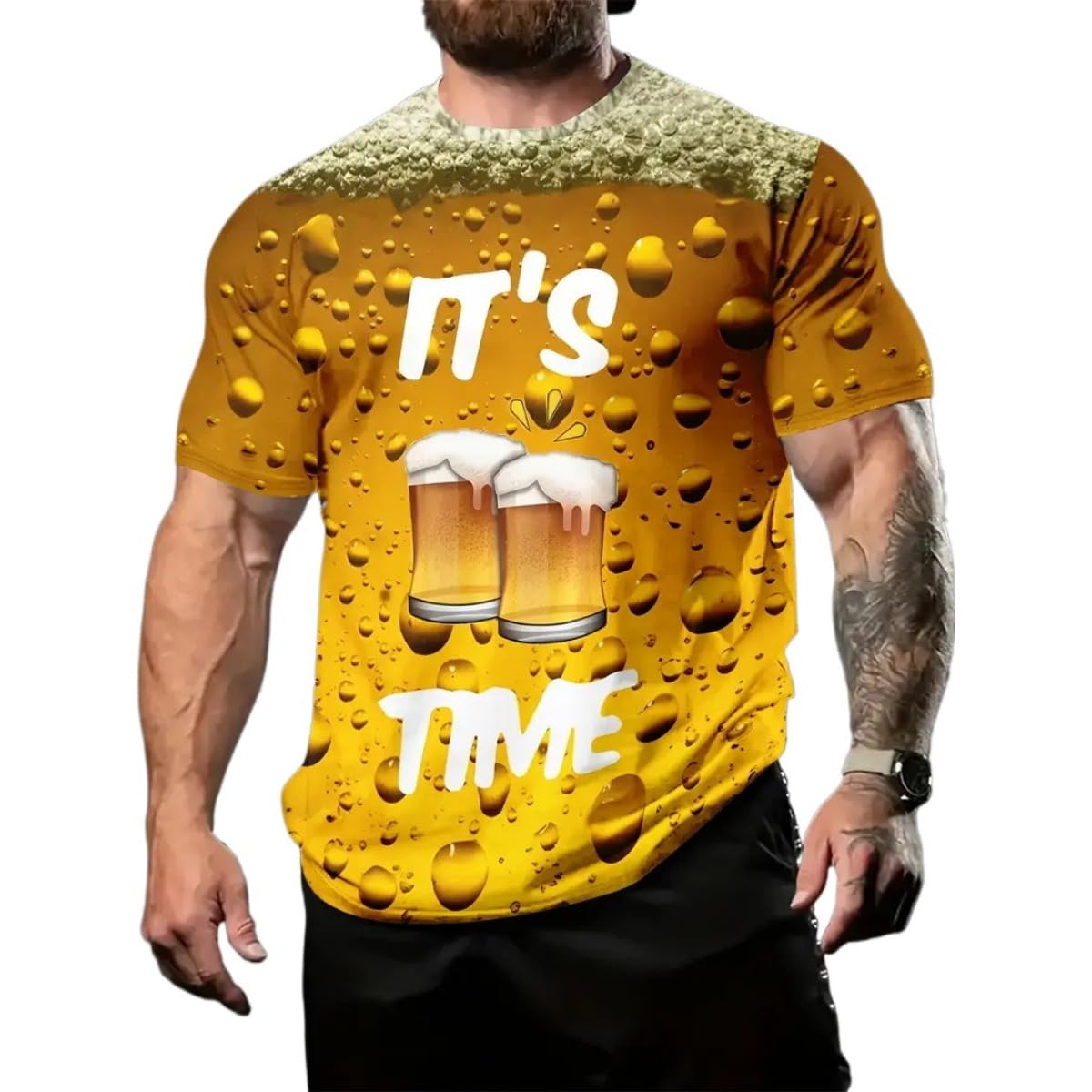 2025 Summer Men's 3D Beer Printing Trend Comfortable Short-Sleeved T-Shirt