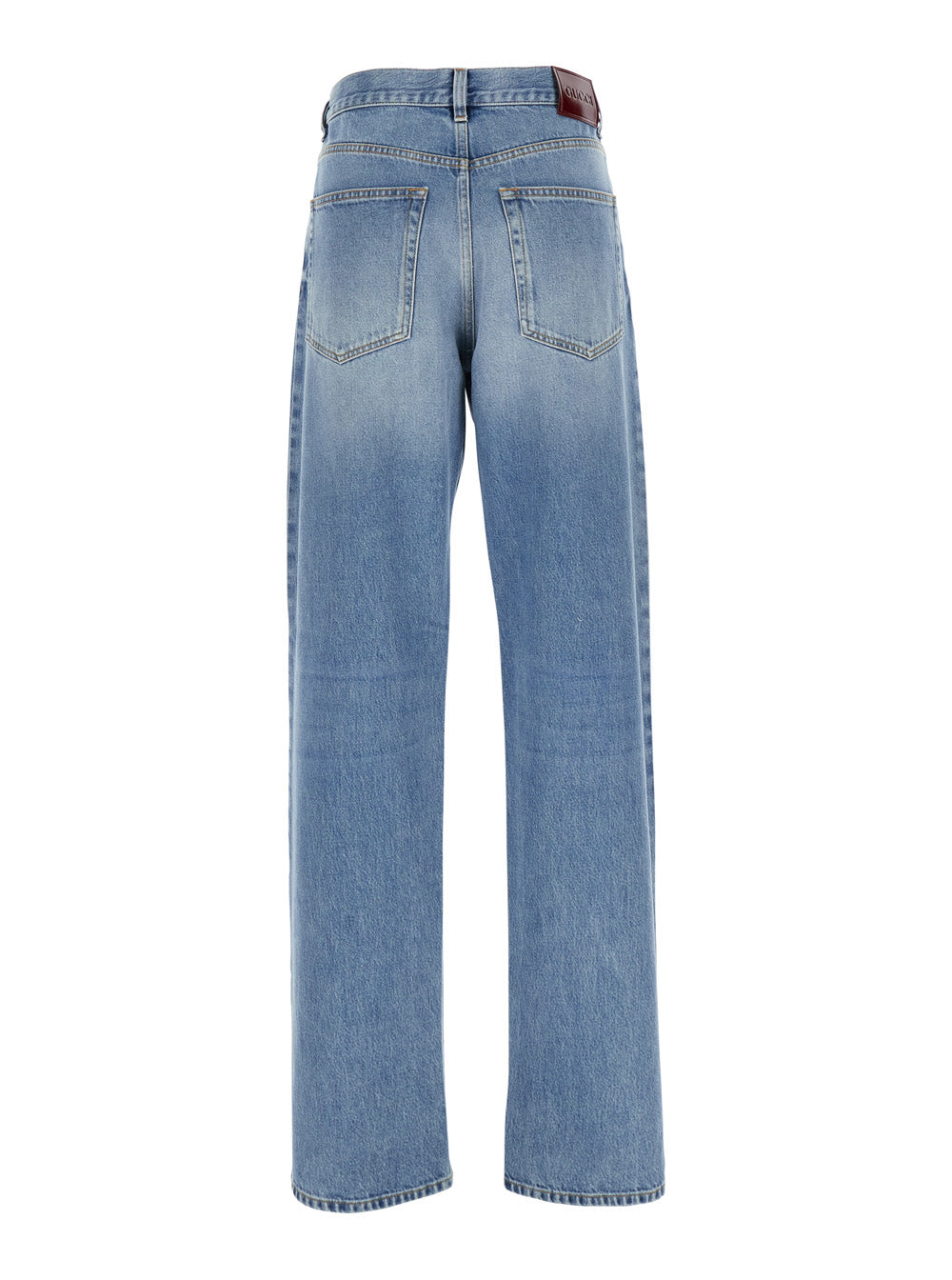 Gucci Women Blue Jeans With Belt Loops And Logo Patch On The Rear In Denim Woman