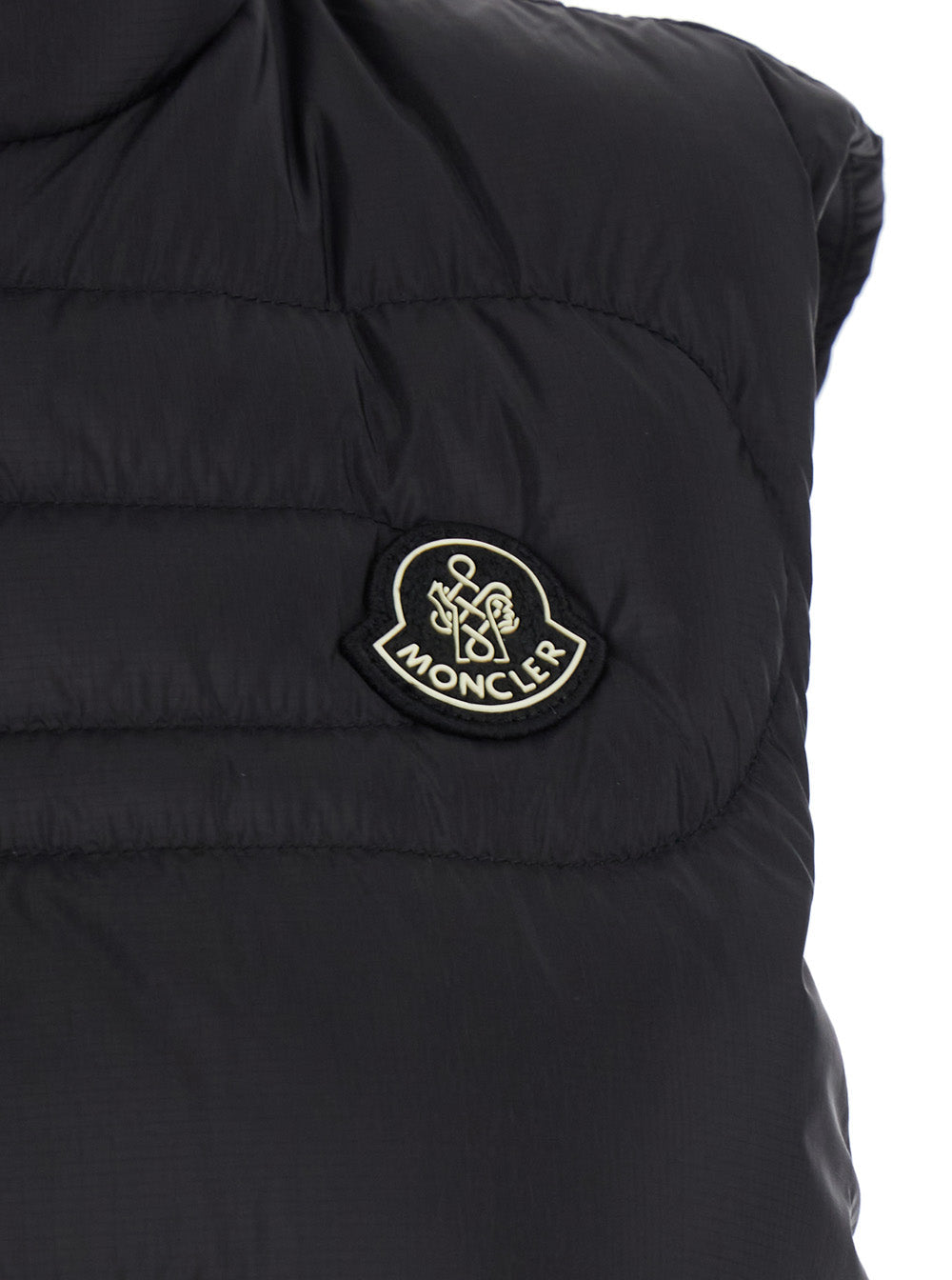 Moncler Women 'Xihu' Black Sleeveless Down Jacket With Logo Patch On The Front In Tech Fabric Woman