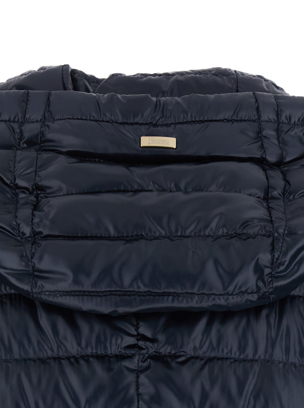 Herno Women Blue Down Jacket With Drawstring Hood And Logo Plaque On The Rear In Tech Fabric Woman