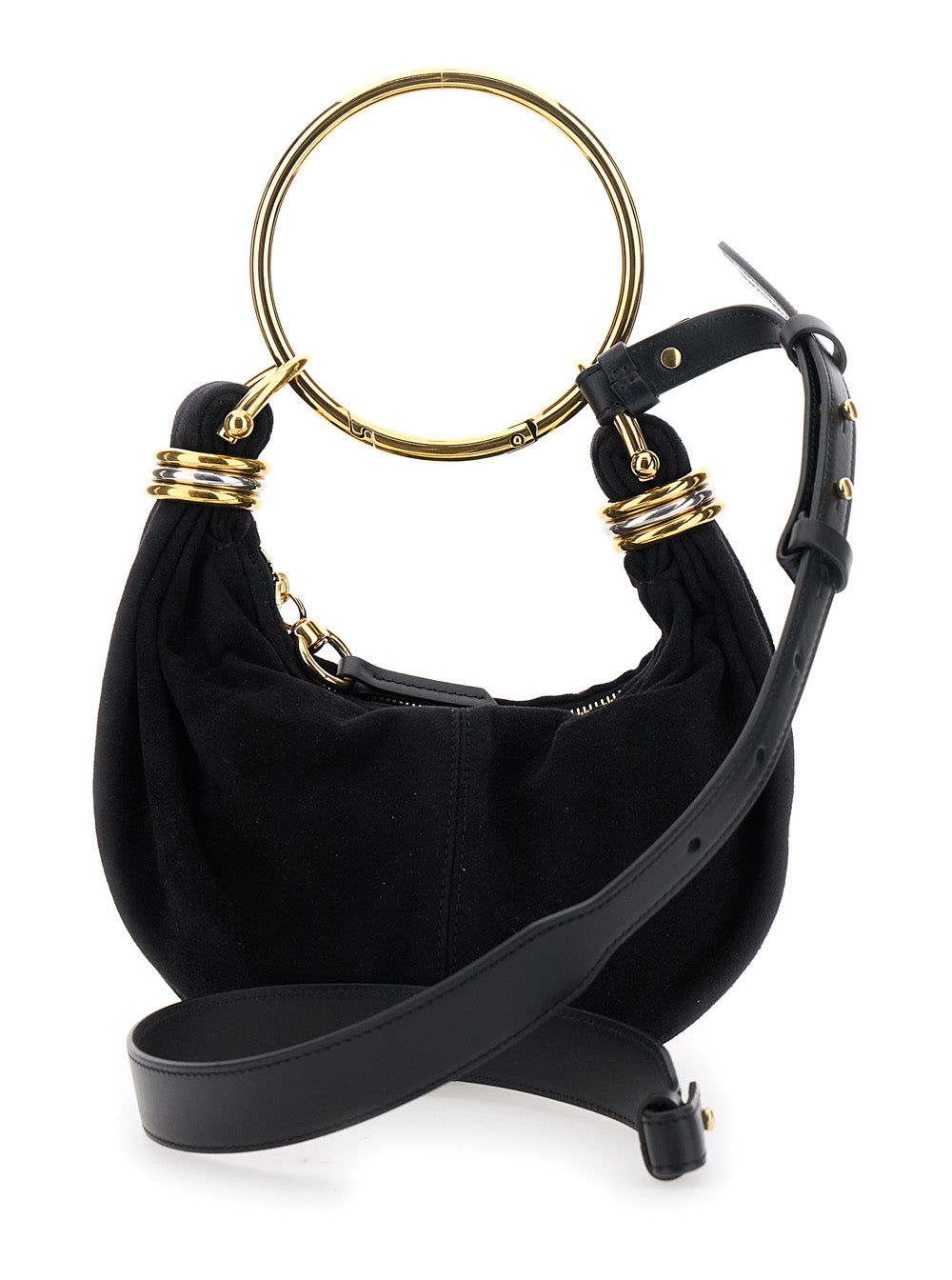 Chloé Women 'Small Bracelet' Black Handbag With Ring Handle And Lettering Logo In Suede Woman