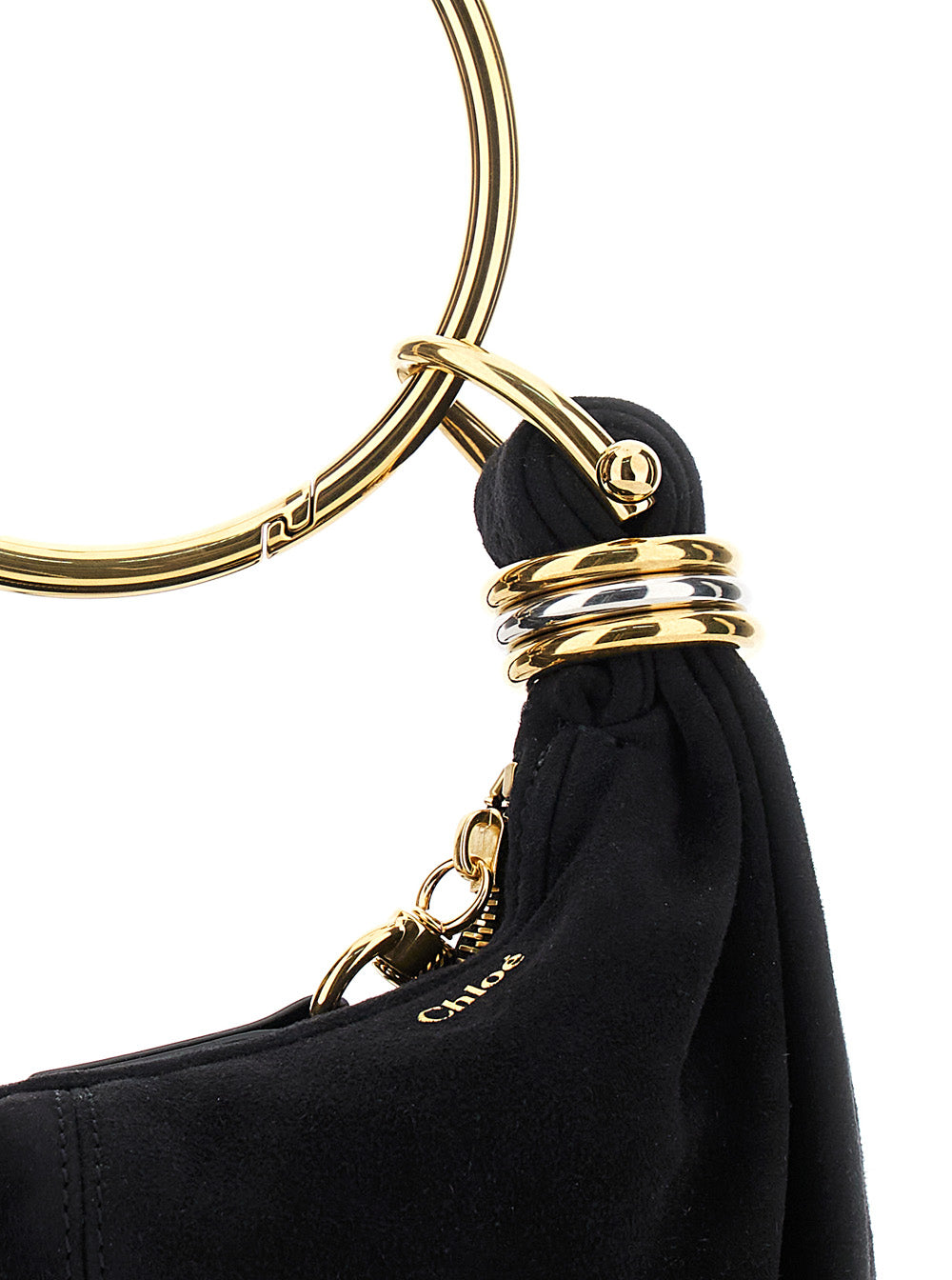 Chloé Women 'Small Bracelet' Black Handbag With Ring Handle And Lettering Logo In Suede Woman