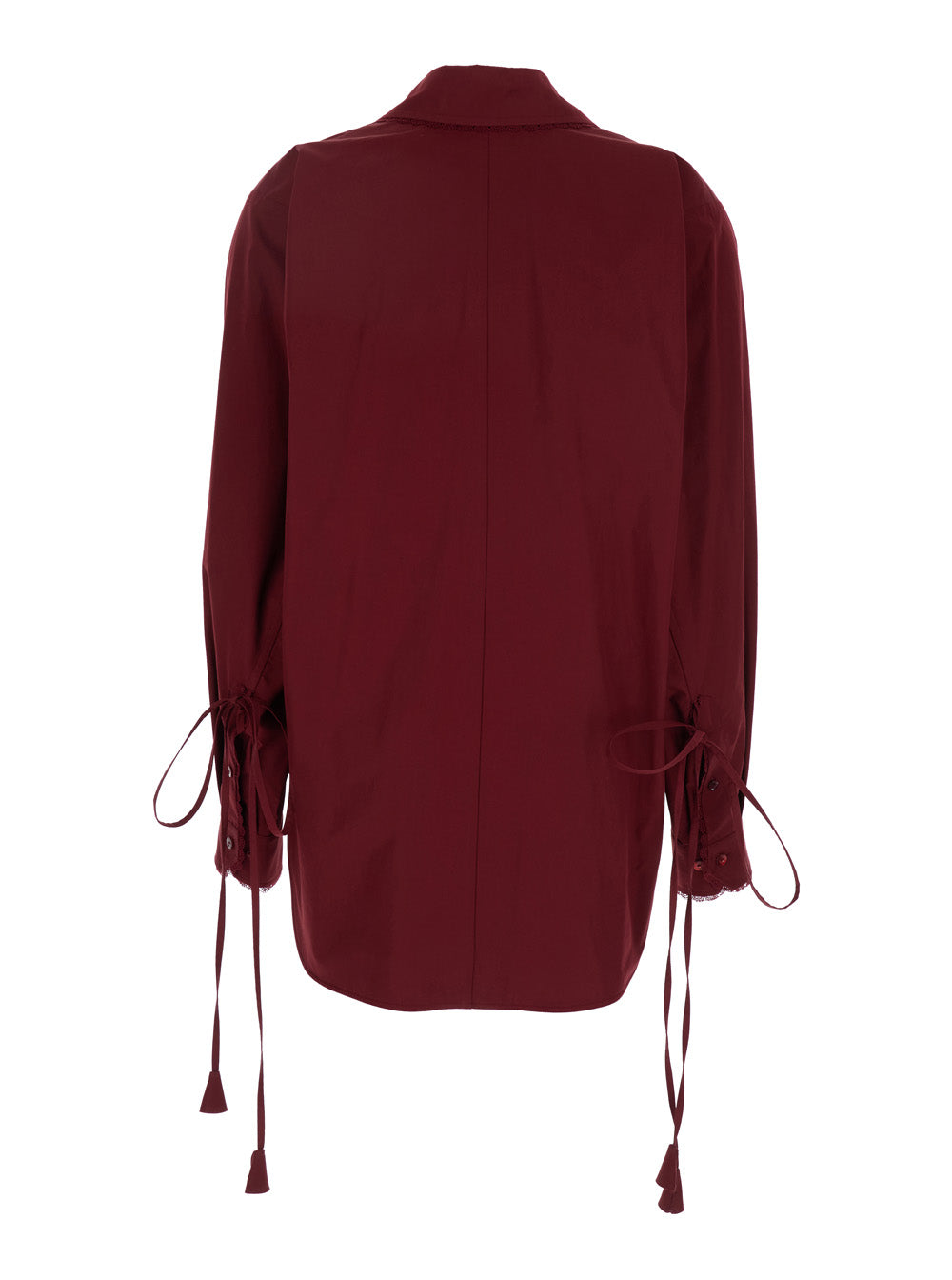 Gucci Women Bordeaux Shirt With Detachable Laces At The Wrists And Pointed Collar In Cotton Woman