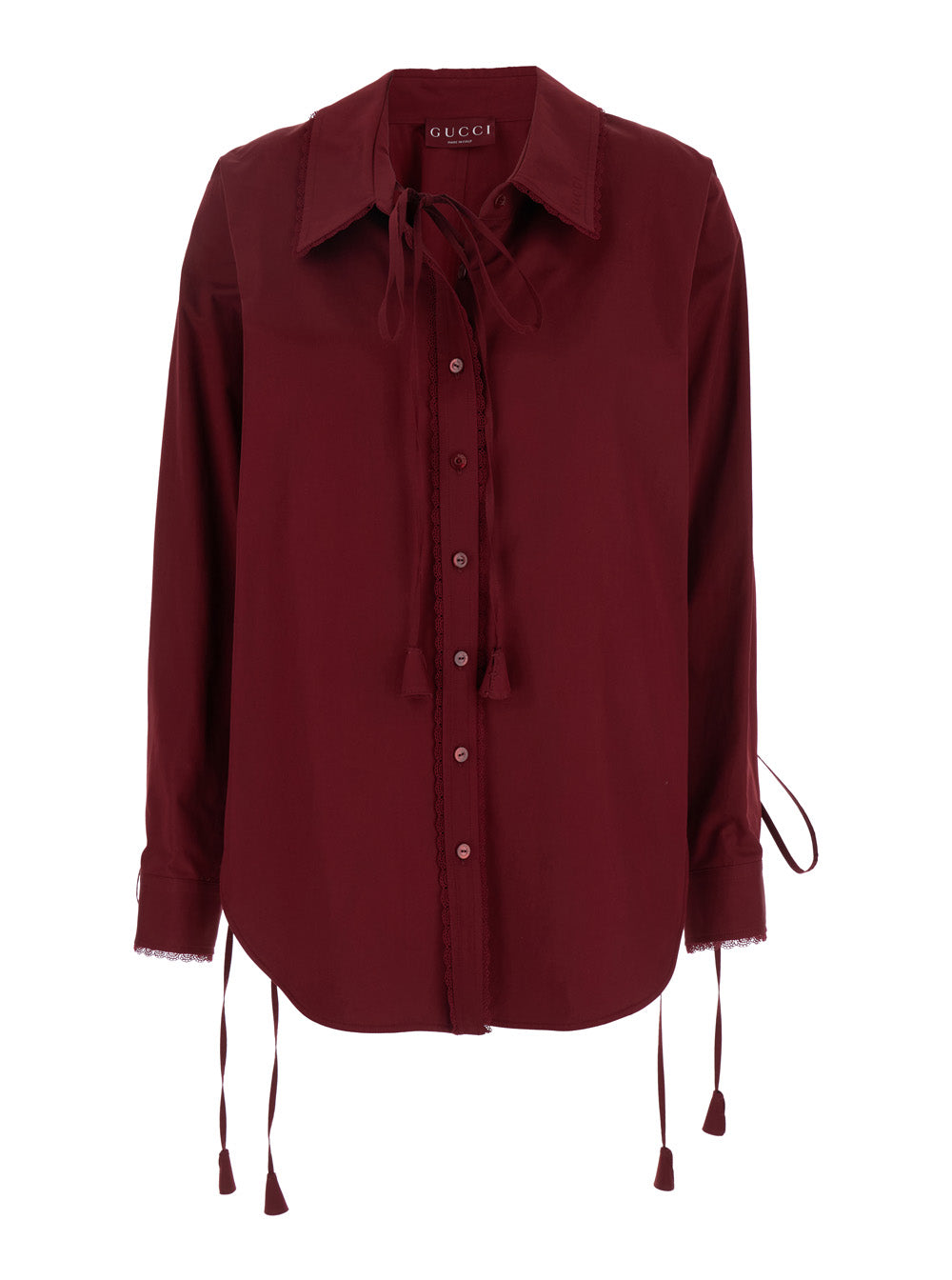 Gucci Women Bordeaux Shirt With Detachable Laces At The Wrists And Pointed Collar In Cotton Woman