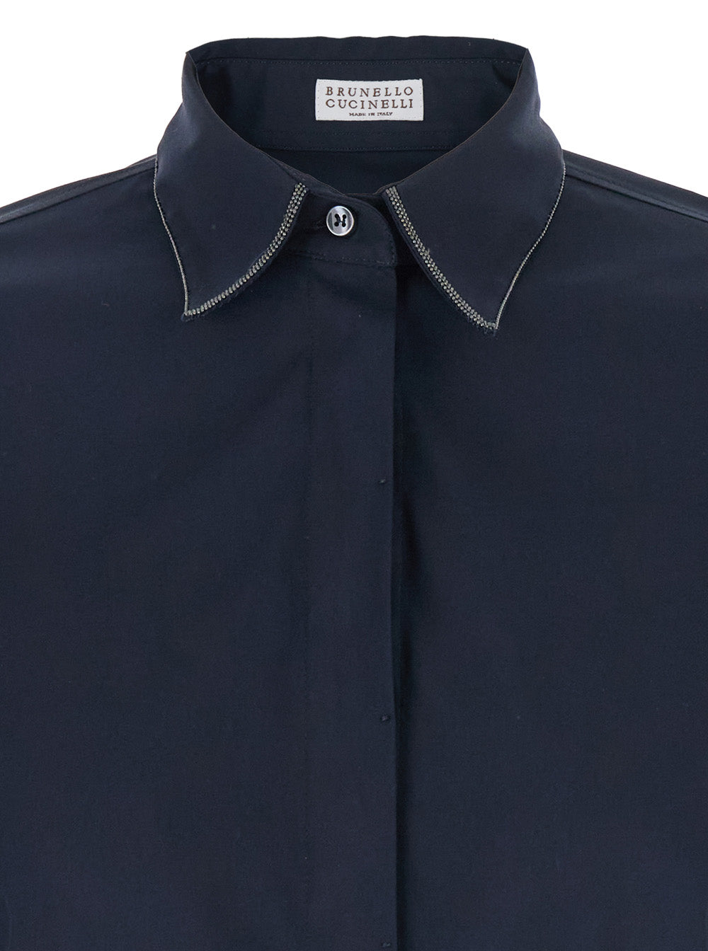 Brunello Cucinelli Women Blue Shirt With Pointed Collar And Monil Detail On The Collar In Cotton Blend Woman