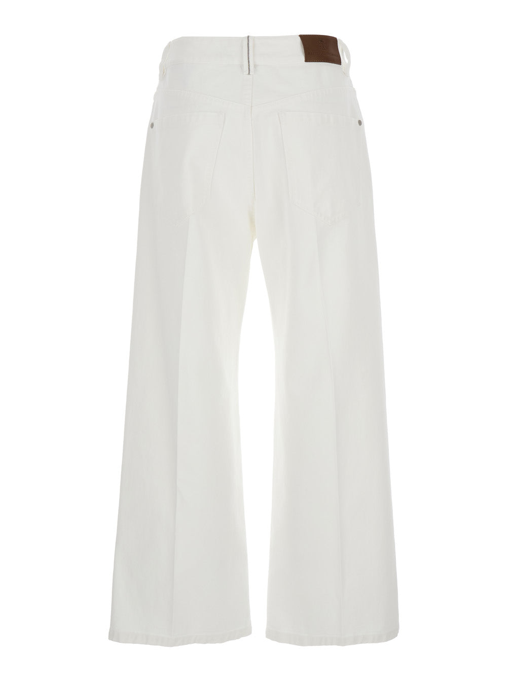 Brunello Cucinelli Women White Jeans With Wide Leg And Monil Detail On The Rear In Denim Woman