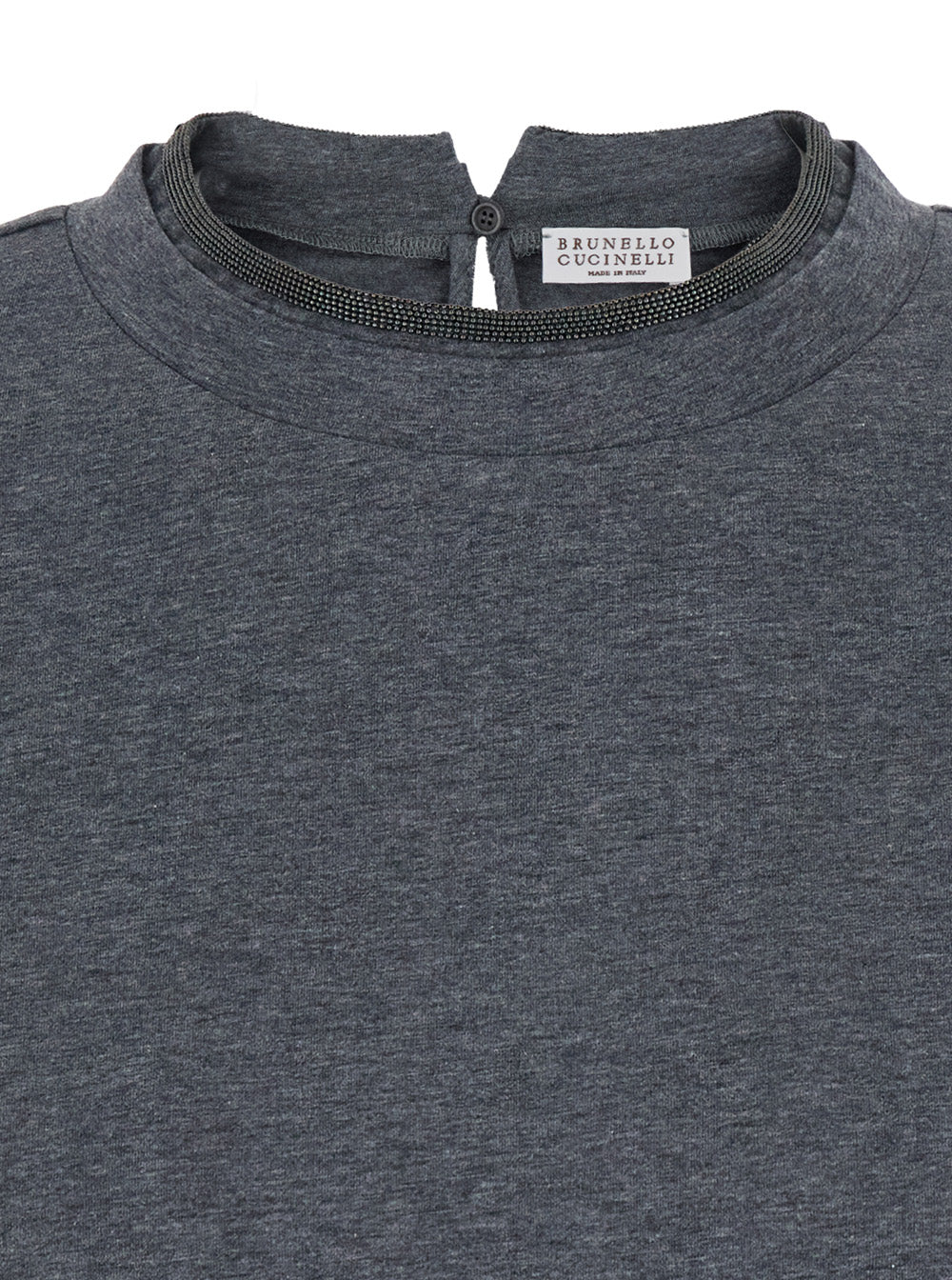 Brunello Cucinelli Women Grey Crewneck T-Shirt With Monil Detail On The Collar And Rear Cut-Out In Cotton Stretch Woman