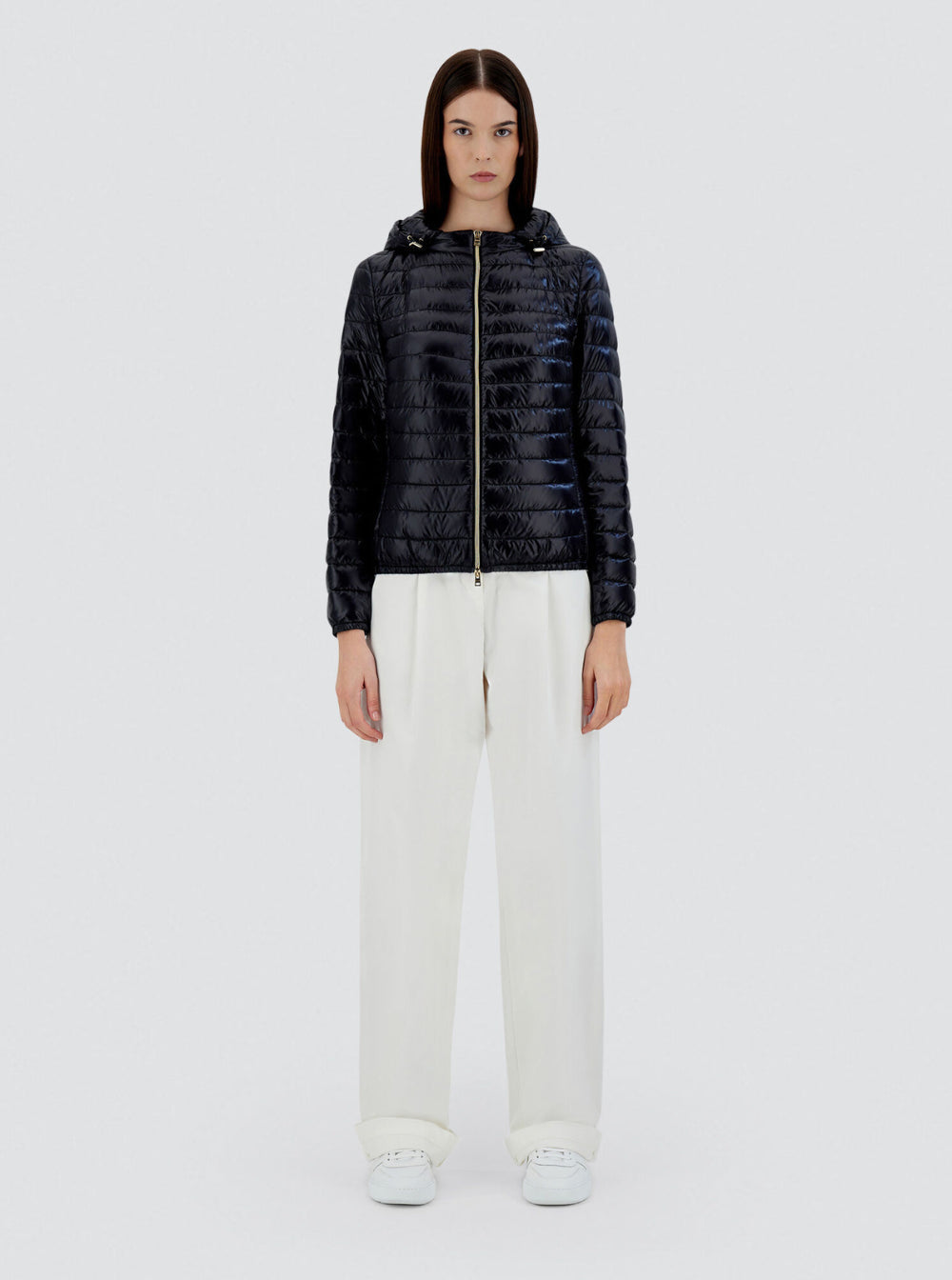 Herno Women Blue Down Jacket With Drawstring Hood And Logo Plaque On The Rear In Tech Fabric Woman