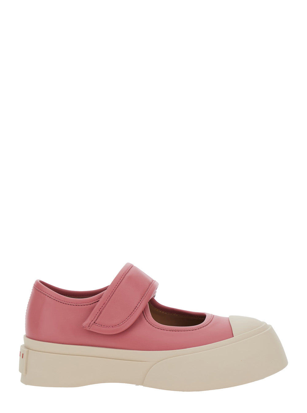 Marni Women 'Mary Jane' Pink Sandals With Touch-Strap Closure And Logo Patch On The Rear In Leather Woman