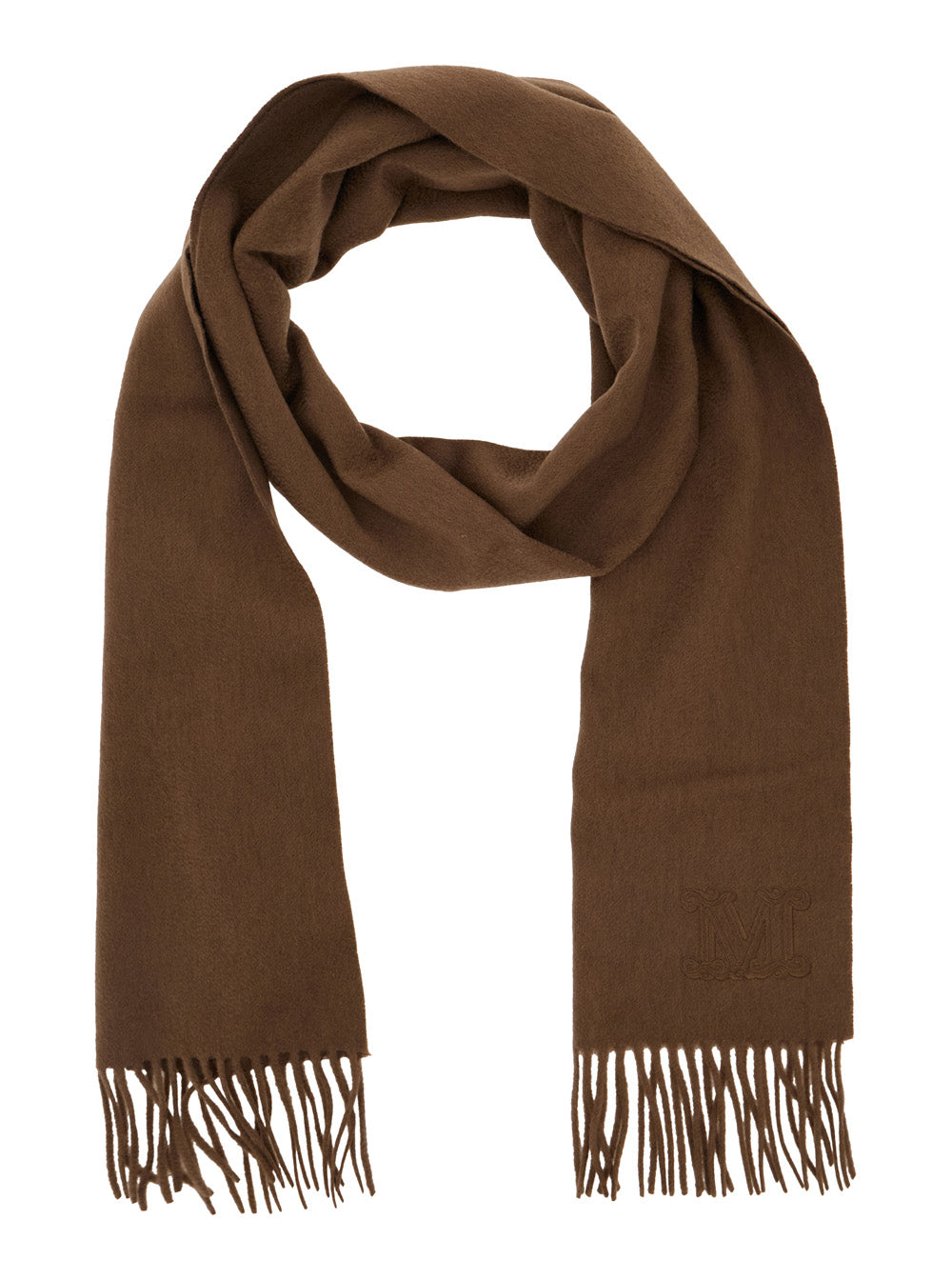 Max Mara Women 'Dalia' Brown Rectangular Scarf With Logo Embroidery On The Front And Fringed Hem In Cashmere Woman
