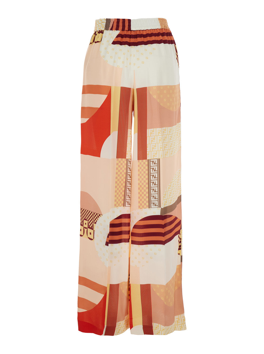 Fendi Women Multicolor Pants With High Elastic Waist And All-Over Patchwork Print In Silk Woman