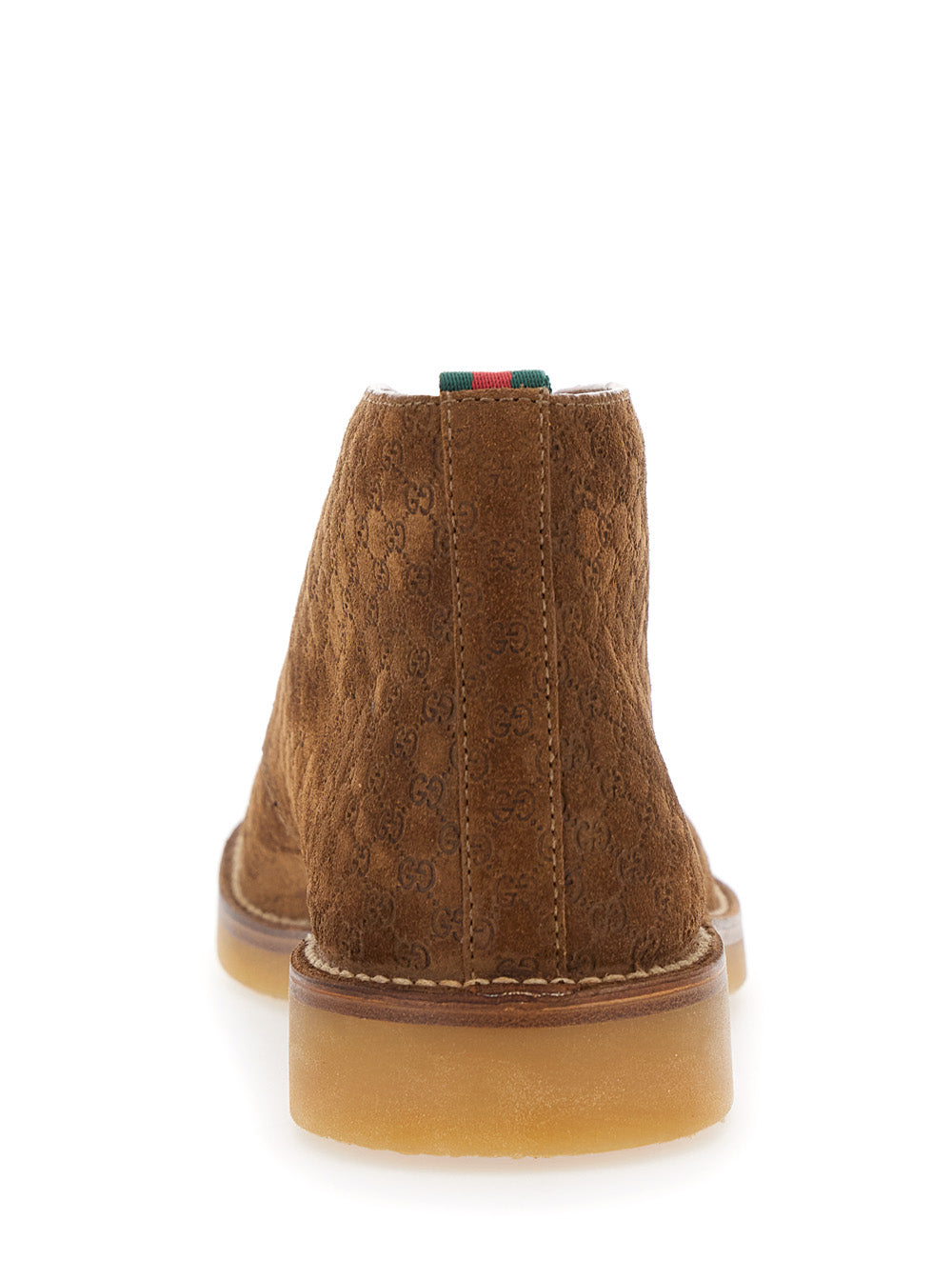 Gucci Men Brown Ankle Boots With Web Detail On The Heel And Low Heel In Gg Suede Man