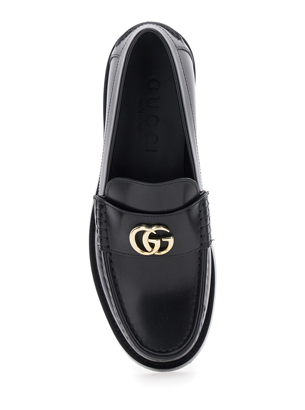 Gucci Women Black Loafers With Double G Logo Plaque In Leather Woman