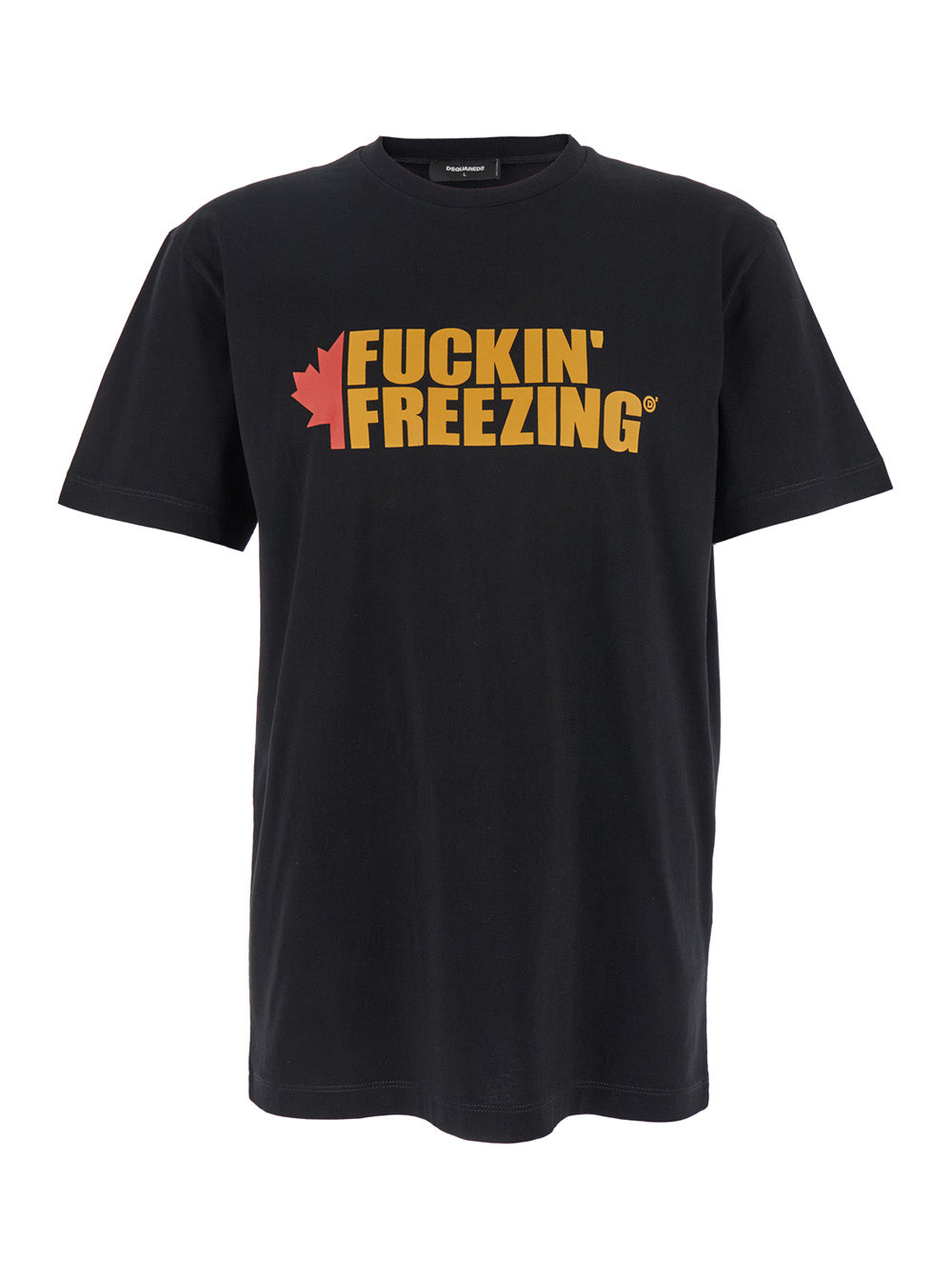 Dsquared2 Men Black Crewneck T-Shirt With Print On The Front And Logo Lettering On The Rear In Cotton Man