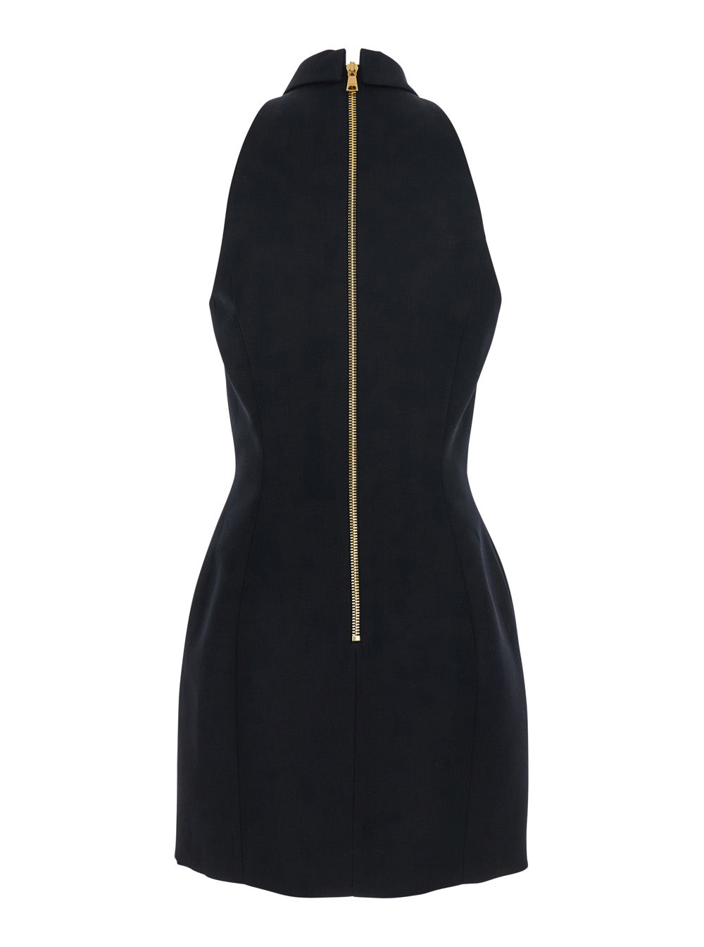 Balmain Women Black Dress With Pointed Collar And Logo Buttons On The Front In Wool Woman