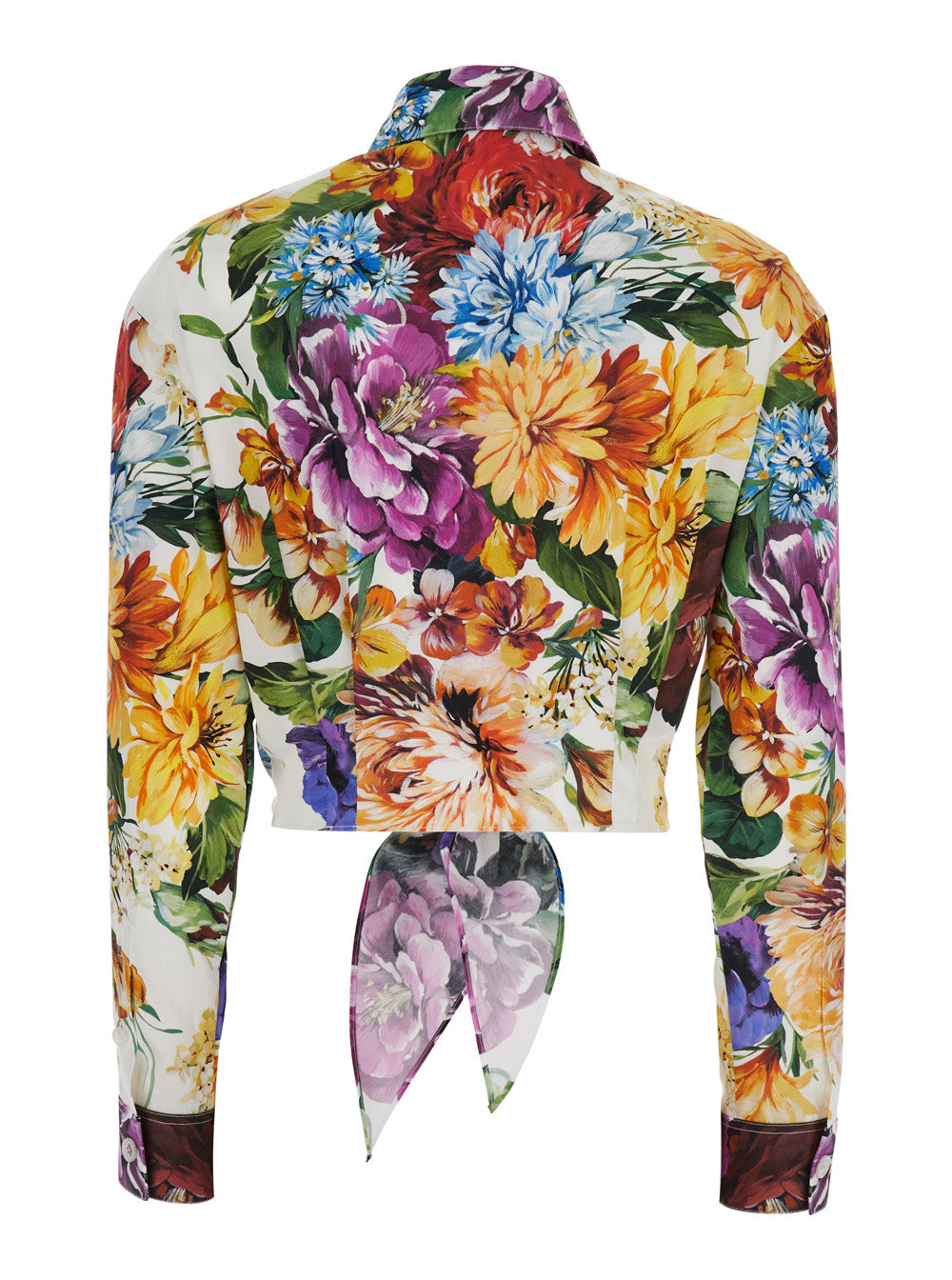 Dolce & Gabbana Women Multicolor Cropped Shirt With Tie Closure On The Front And All-Over Floral Print In Cotton Woman
