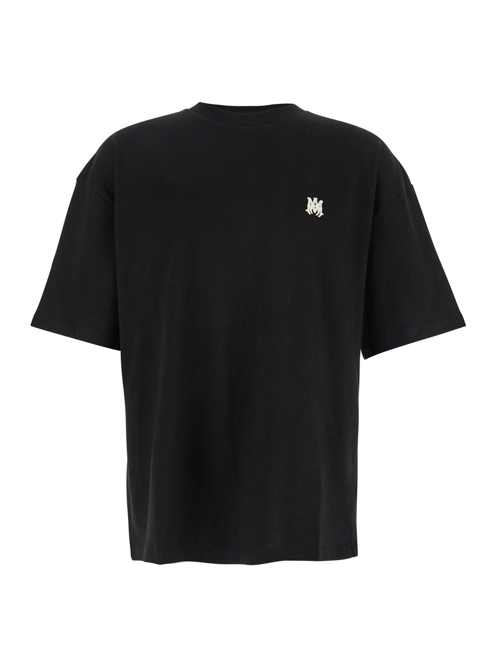 Amiri Men Black Crewneck T-Shirt With Logo Embroidery On The Front In Cotton Man