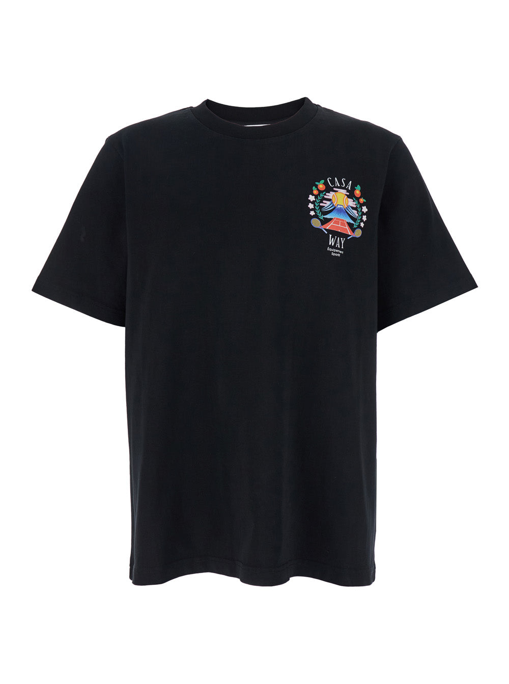 Casablanca Men Blackt-Shirt With Crewneck And Logo On The Front And Maxi Logo On The Back In Cotton Man