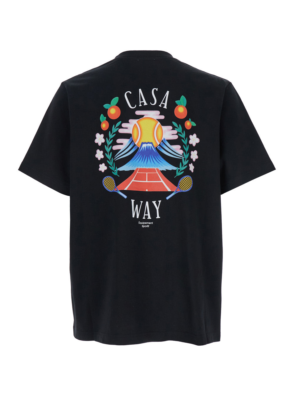 Casablanca Men Blackt-Shirt With Crewneck And Logo On The Front And Maxi Logo On The Back In Cotton Man