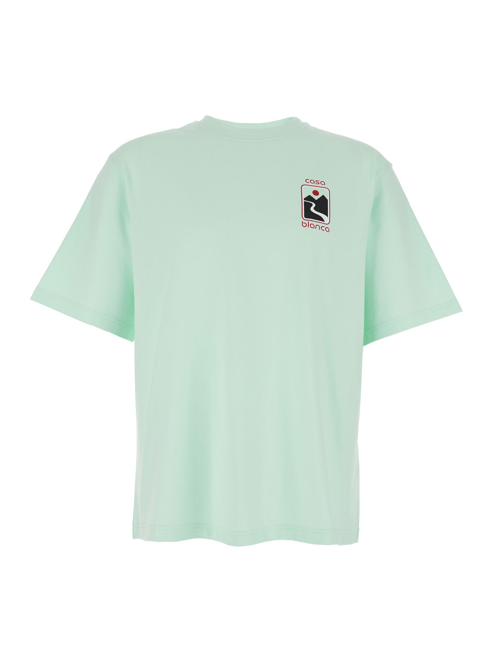 Casablanca Men Green T-Shirt With Crewneck And Logo On The Front And Maxi Logo On The Back In Cotton Man