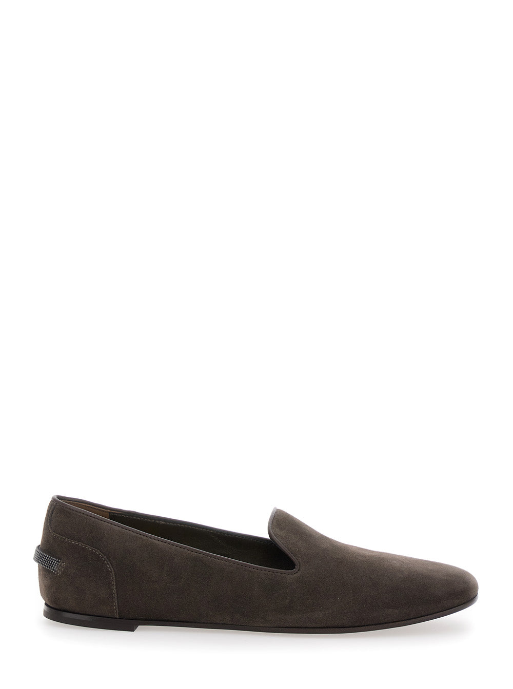 Brunello Cucinelli Women Grey Loafers With Monil Detail On The Rear In Suede Woman