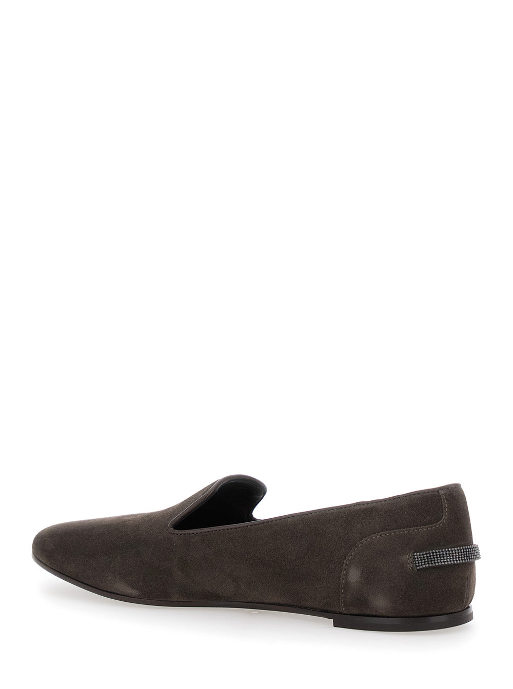 Brunello Cucinelli Women Grey Loafers With Monil Detail On The Rear In Suede Woman
