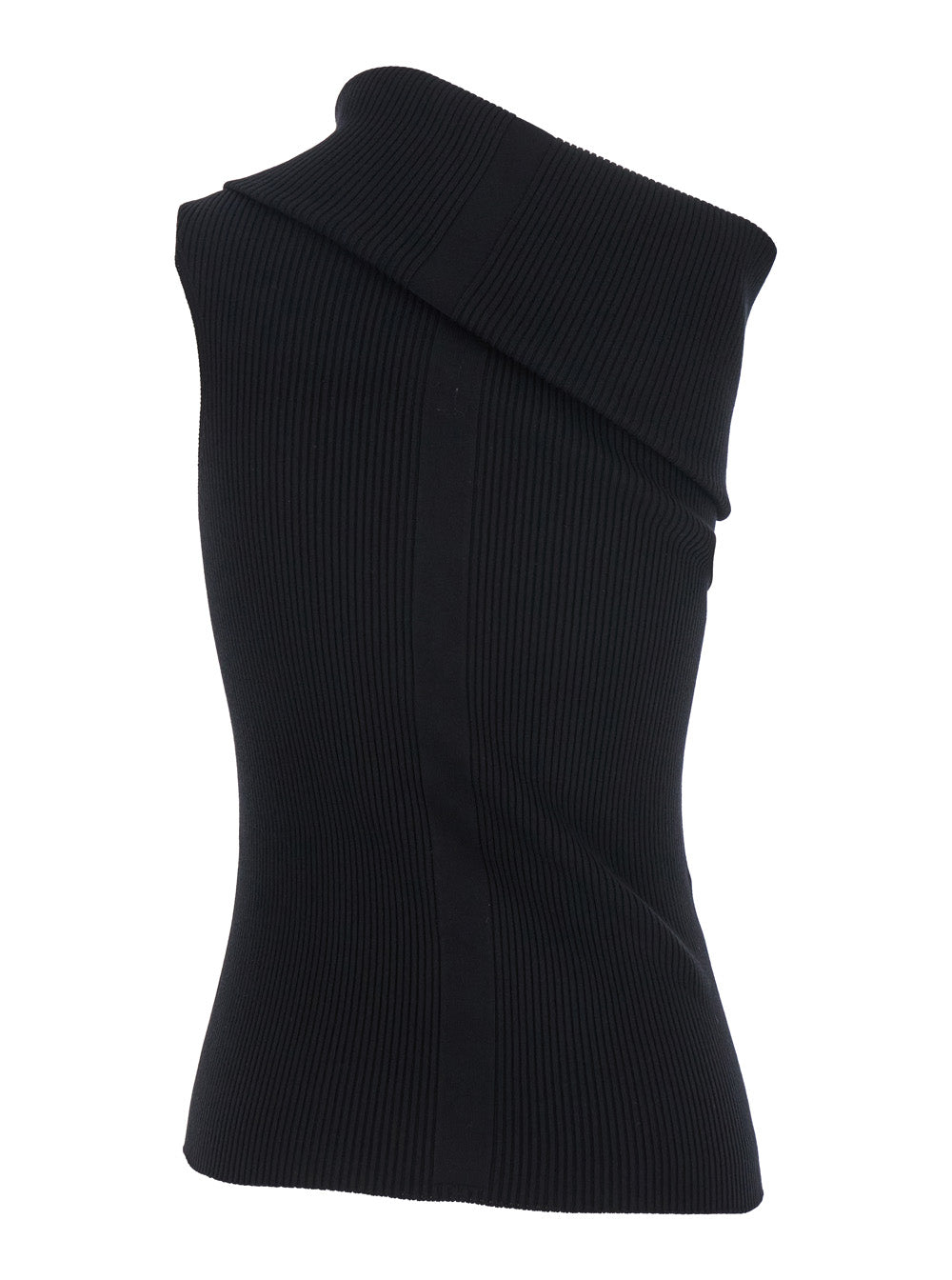 Rick Owens Women 'Athena' Black Ribbed Knit Asymmetric Top With Wide Neckline In Cotton Knit Woman