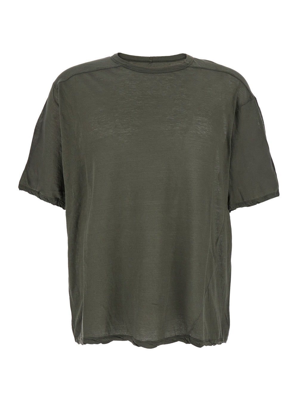 Rick Owens Men 'Brad' Green Crewneck T-Shirt With Rear Stitching In Cotton Man