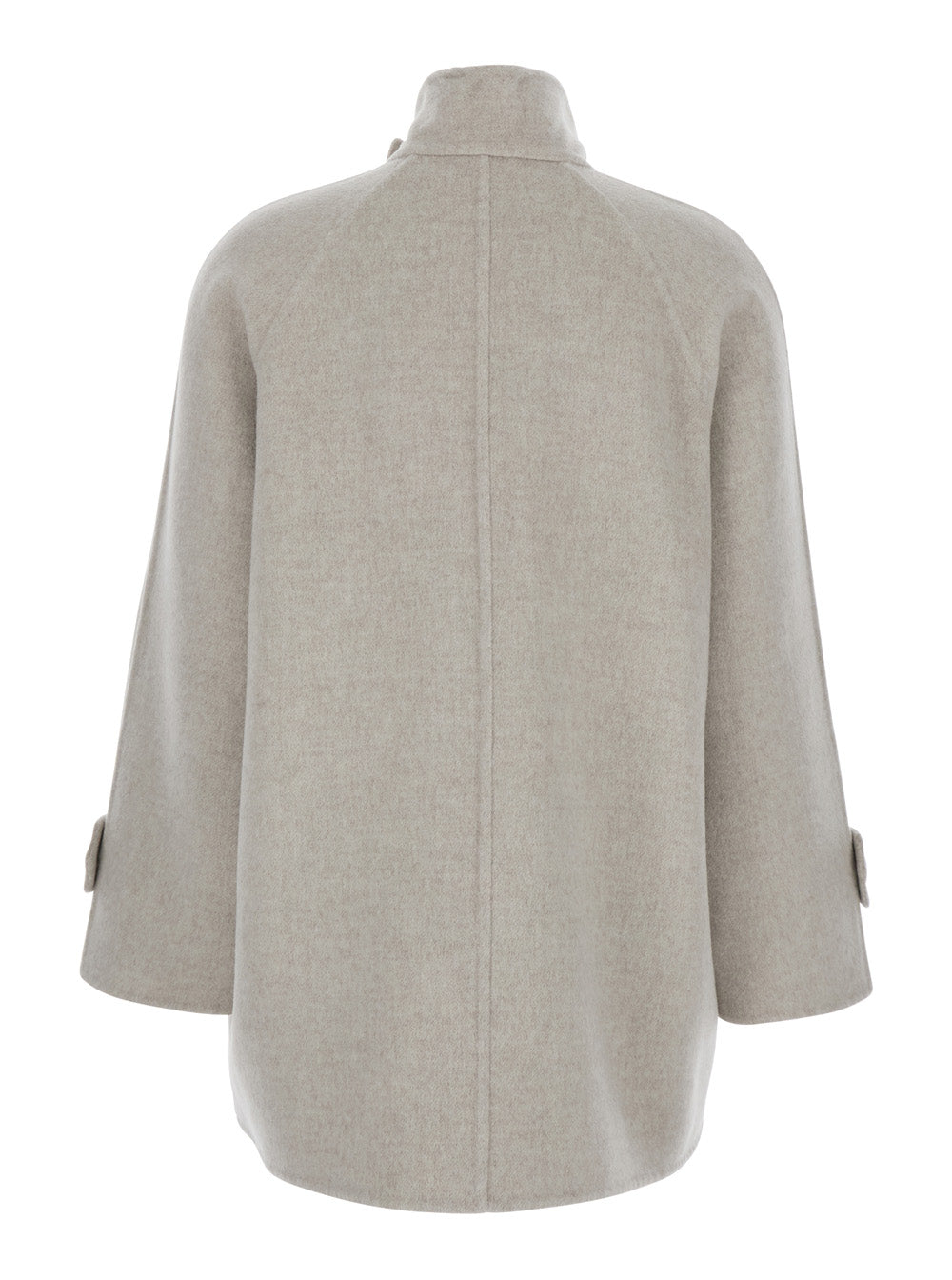 Brunello Cucinelli Women Beige Double-Breasted  Coat With High Neck And Wooden Buttons In Wool And Cashmere Woman
