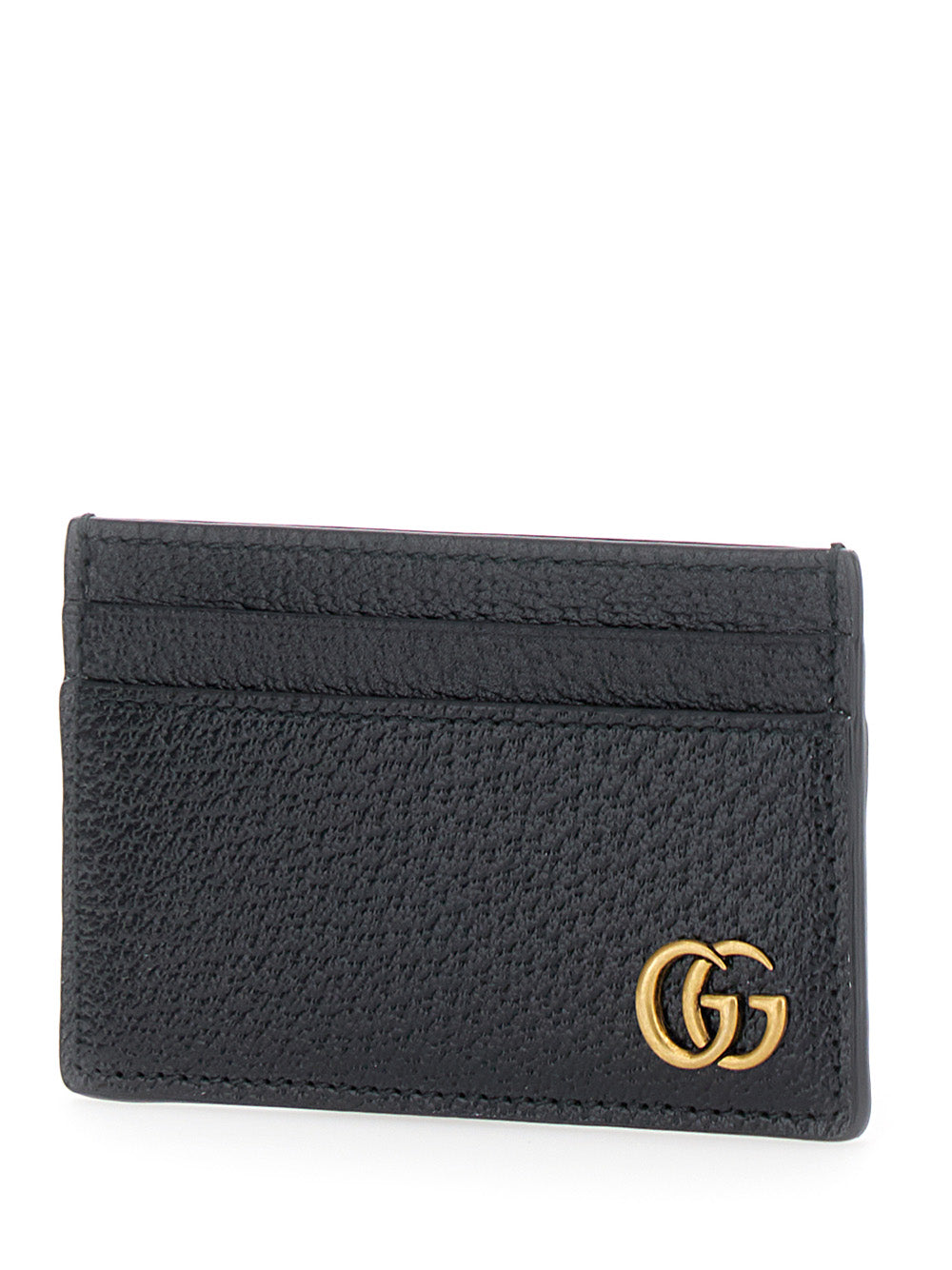 Gucci Men Black 'Gg Marmont' Cardholder With Aged-Gold Logo In Leather Man