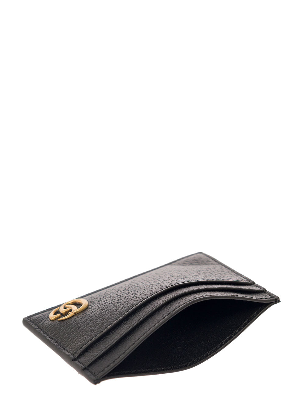 Gucci Men Black 'Gg Marmont' Cardholder With Aged-Gold Logo In Leather Man
