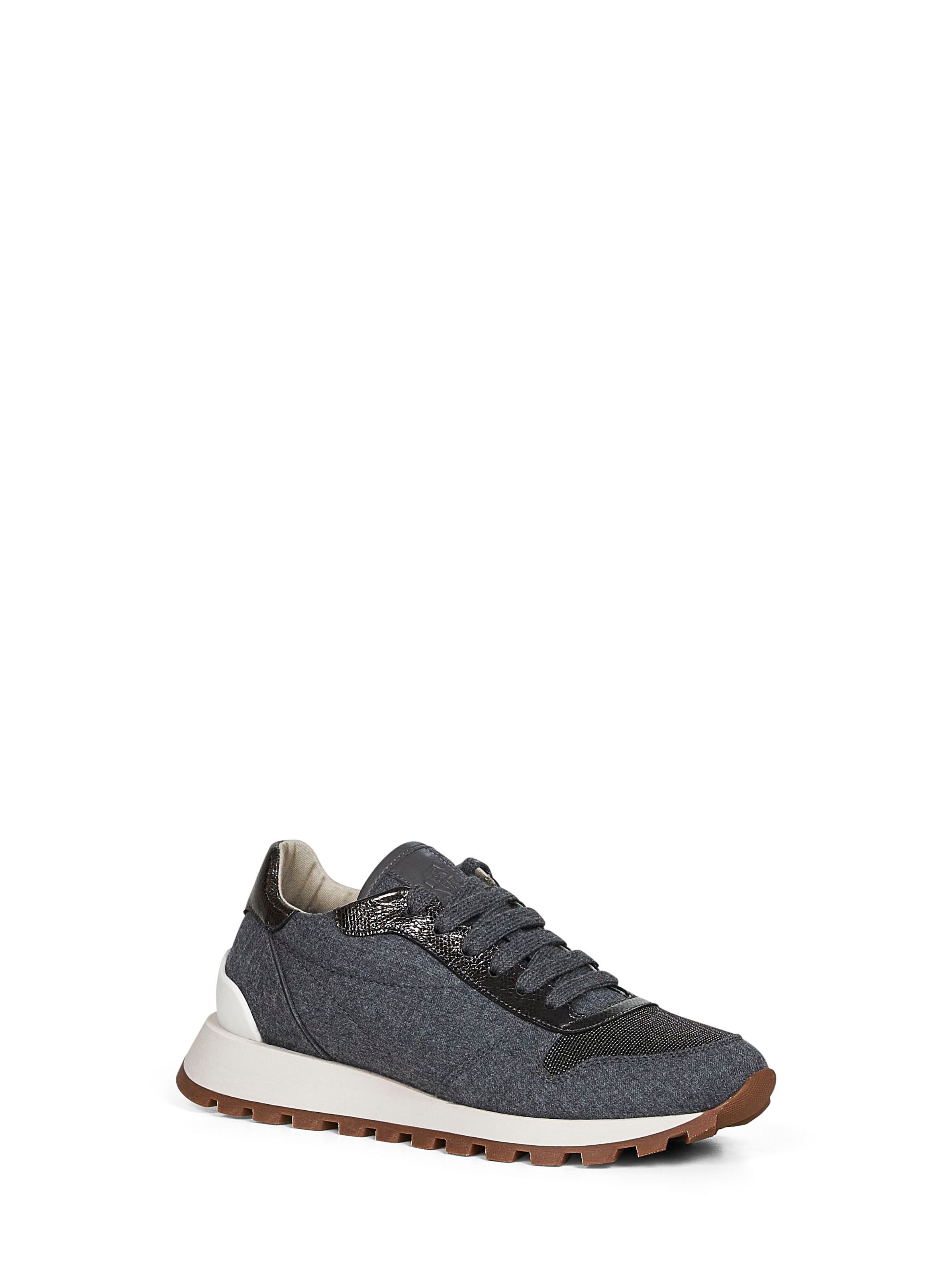 Brunello Cucinelli Women Grey Flannel Embroidered Sneakers