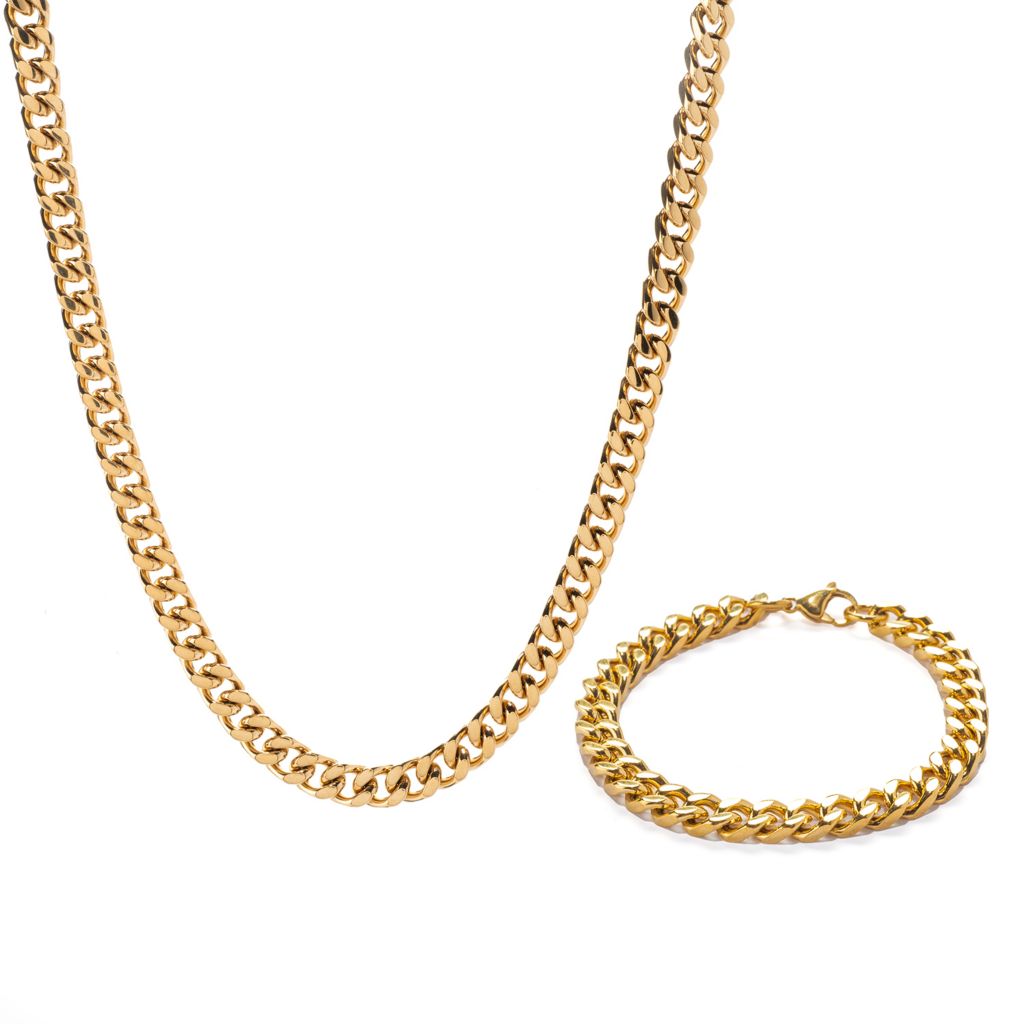 Invicta Jewelry Stainless Steel Curb Link Bracelet & Necklace Set by Steals