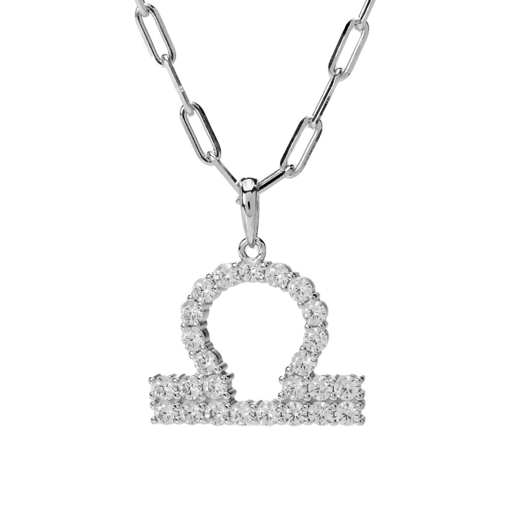 Brilliante Sterling Silver Simulated Diamond Zodiac Pendant w/ Chain by Steals
